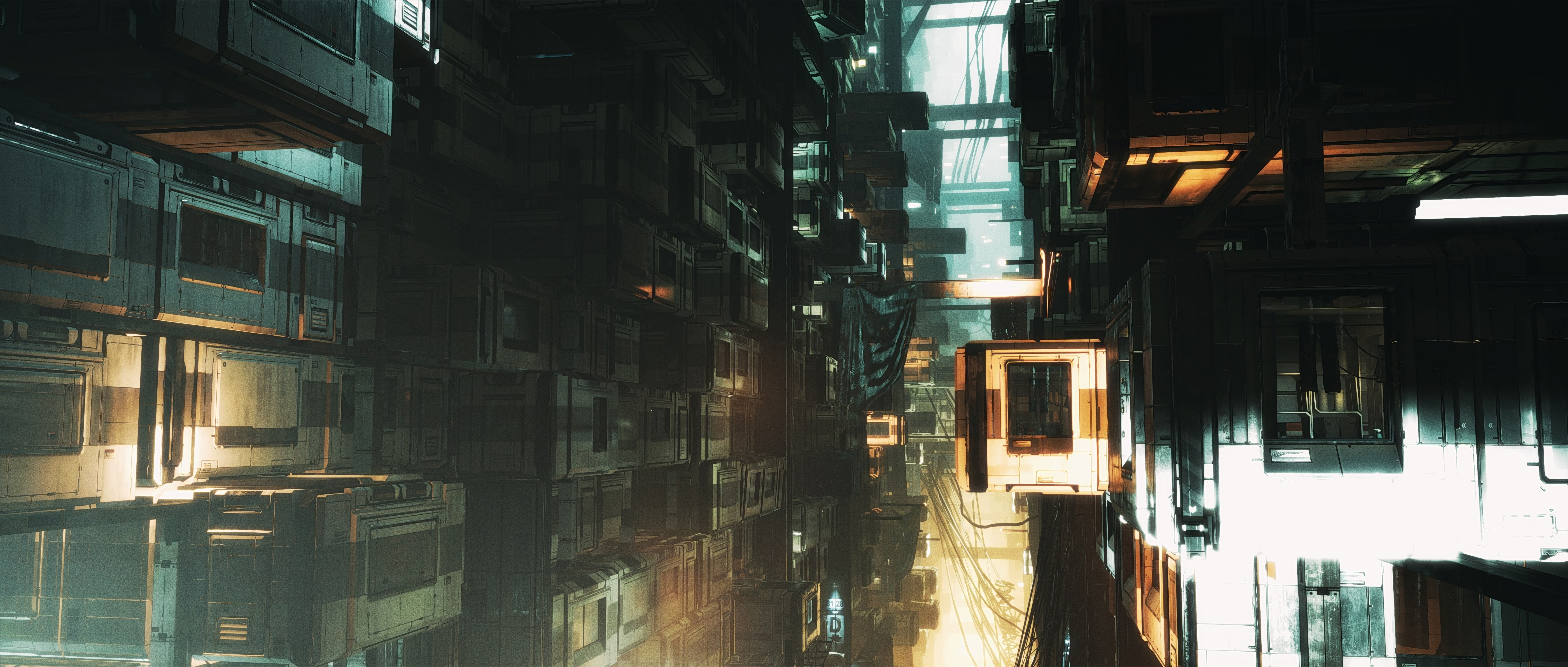 directly below, illuminated, building, outdoors, alley, reflection, no people, industry, apartment, deus ex mankind divided, low angle view, night, transportation, HD Wallpaper