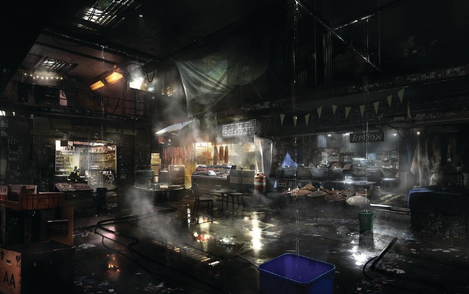reflection, smoke - physical structure, deus ex cyberpunk science fiction futuristic video games deus ex mankind divided, market, architecture, water, illuminated, HD Wallpaper