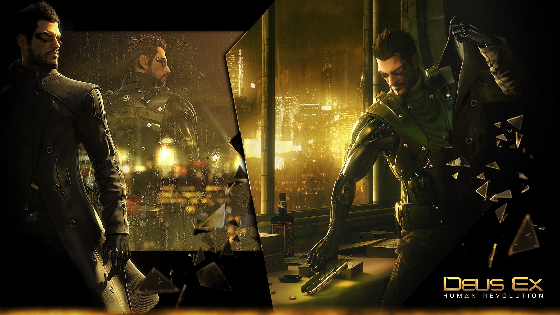 adam jensen, people, communication, adult, men, three quarter length, window, pistol, occupation, transportation, glass - material, working, HD Wallpaper