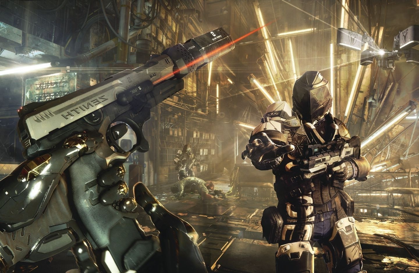 illuminated, gun, mode of transportation, deus ex weapon cyberpunk science fiction futuristic video games deus ex mankind divided adam jensen, technology, HD Wallpaper