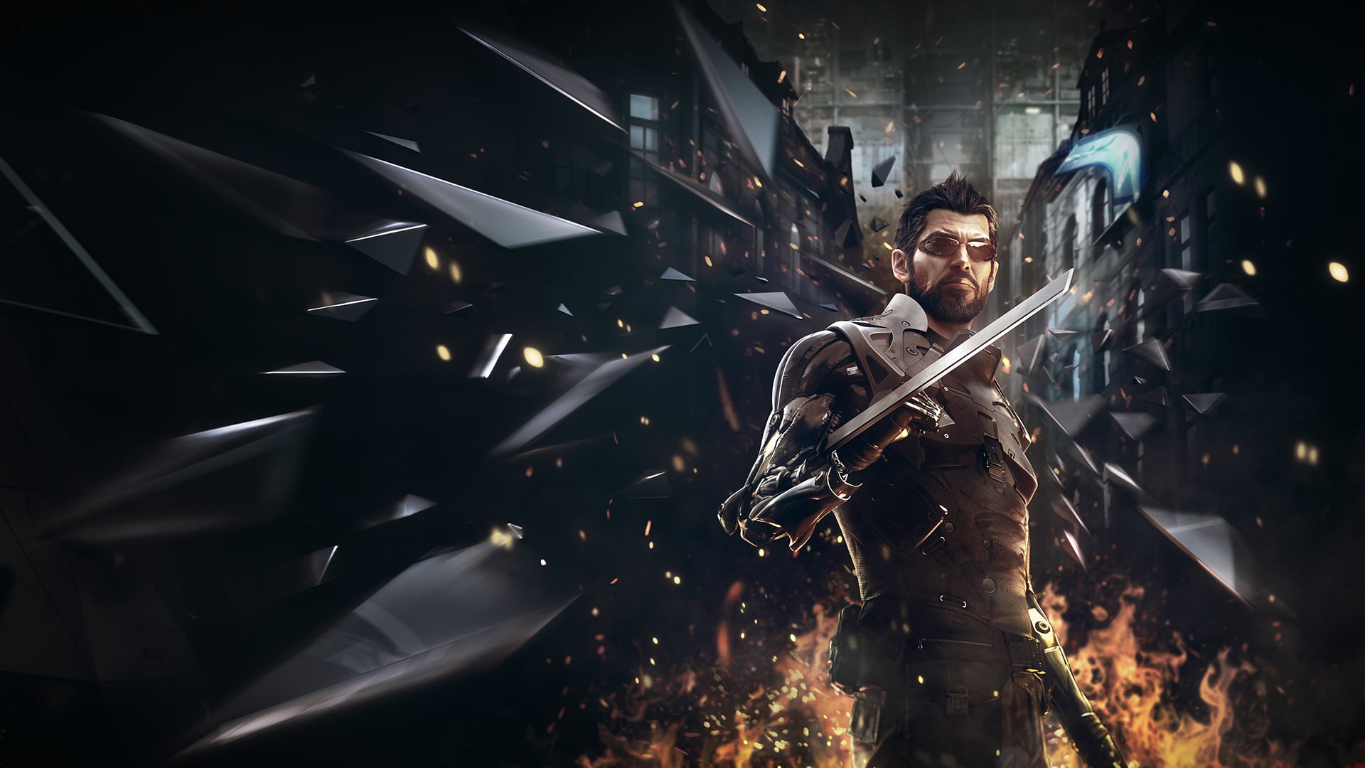 deus ex, Deus Ex: Mankind Divided, casual clothing, one person, night, three quarter length, metal, architecture, standing, 1080P, men, built structure, HD Wallpaper