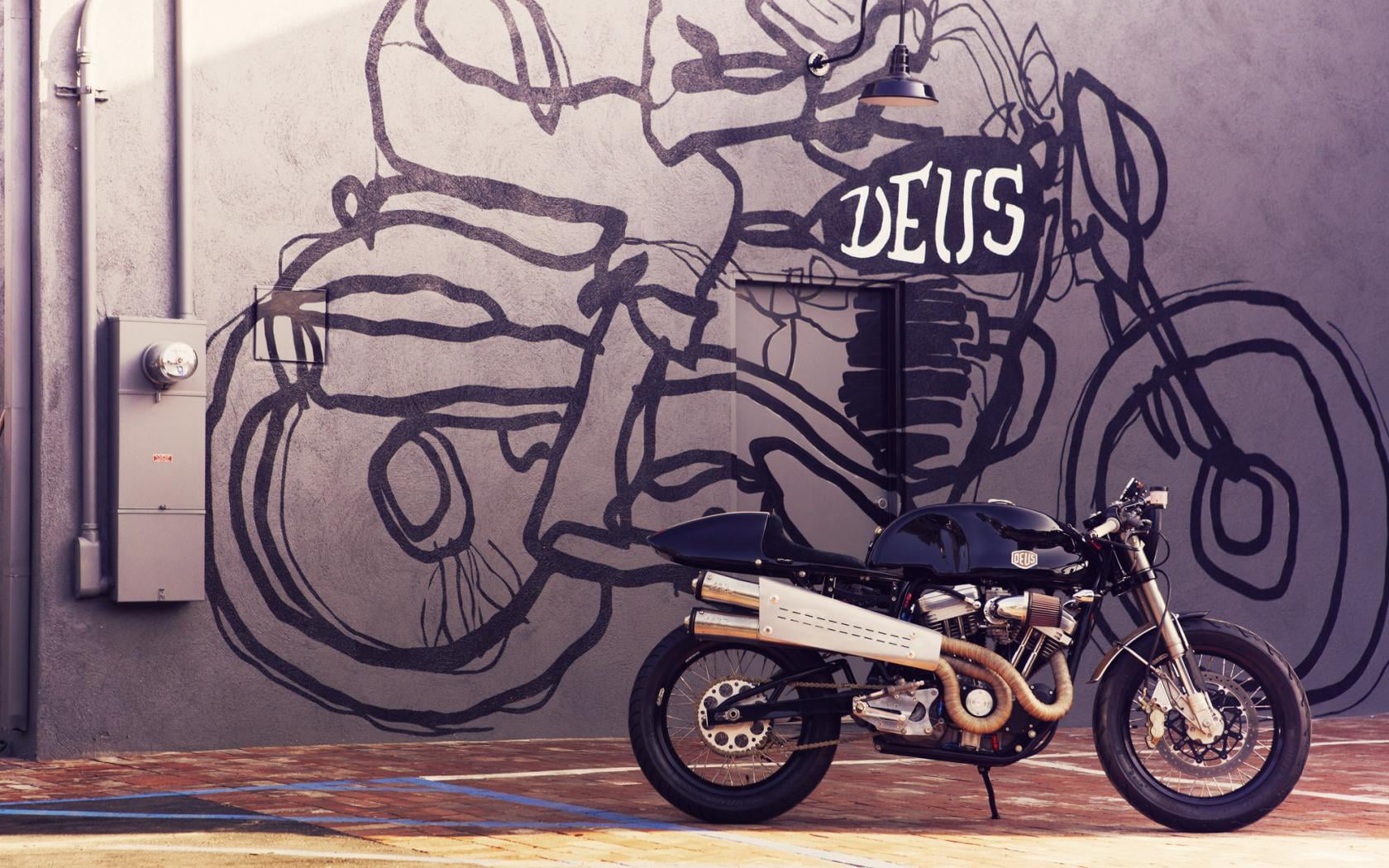 black, street, no people, metal, motorcycle, architecture, built structure, cruiser, outdoors, ex, stationary, day, 720P, deus, graffiti, bicycle, travel, HD Wallpaper