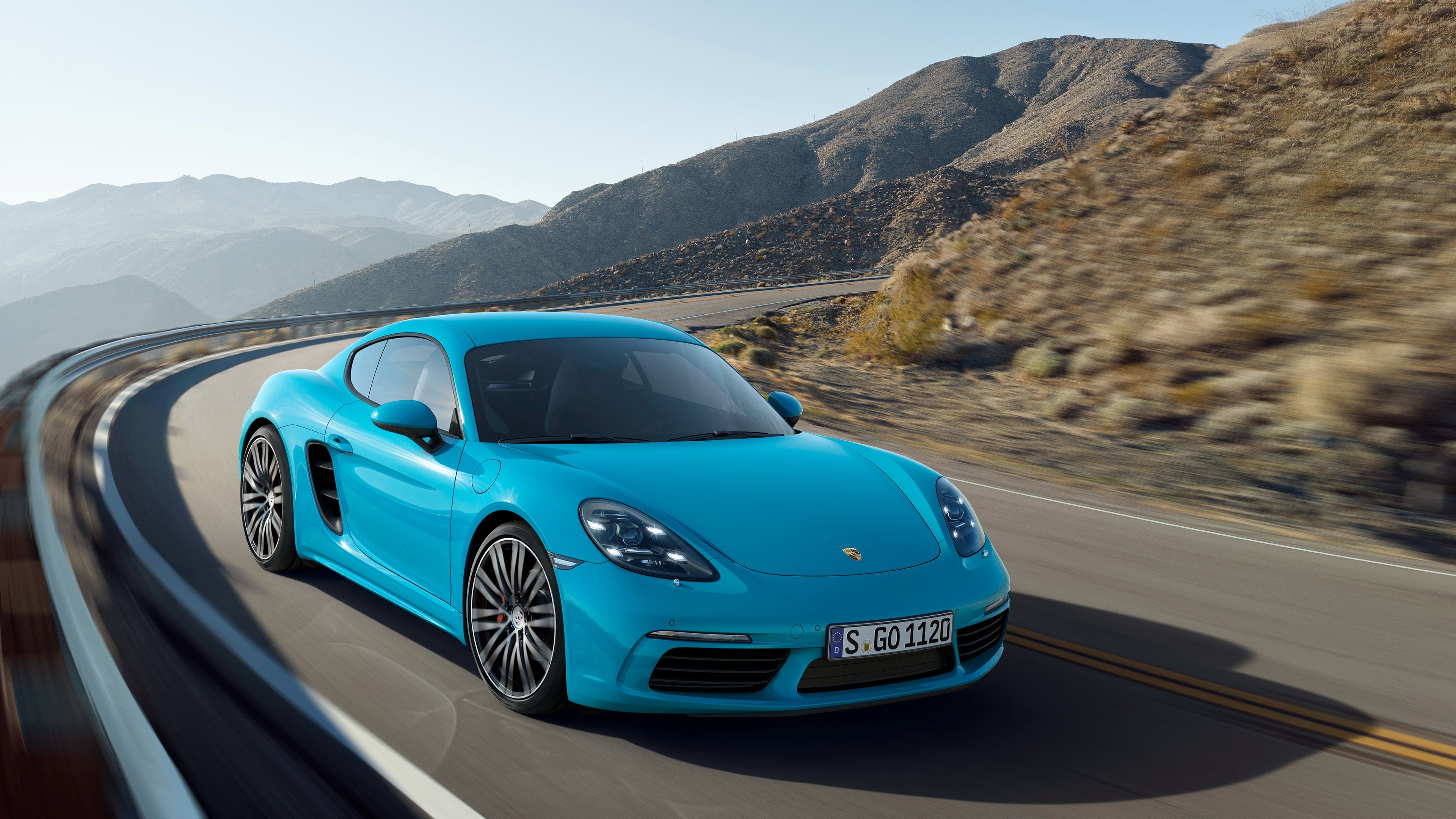 daytime, running, blue, Beijing Motor Show 2016, Porsche 718 Cayman S, 4K, concrete, coupe, porsche, Auto China 2016, road, HD Wallpaper