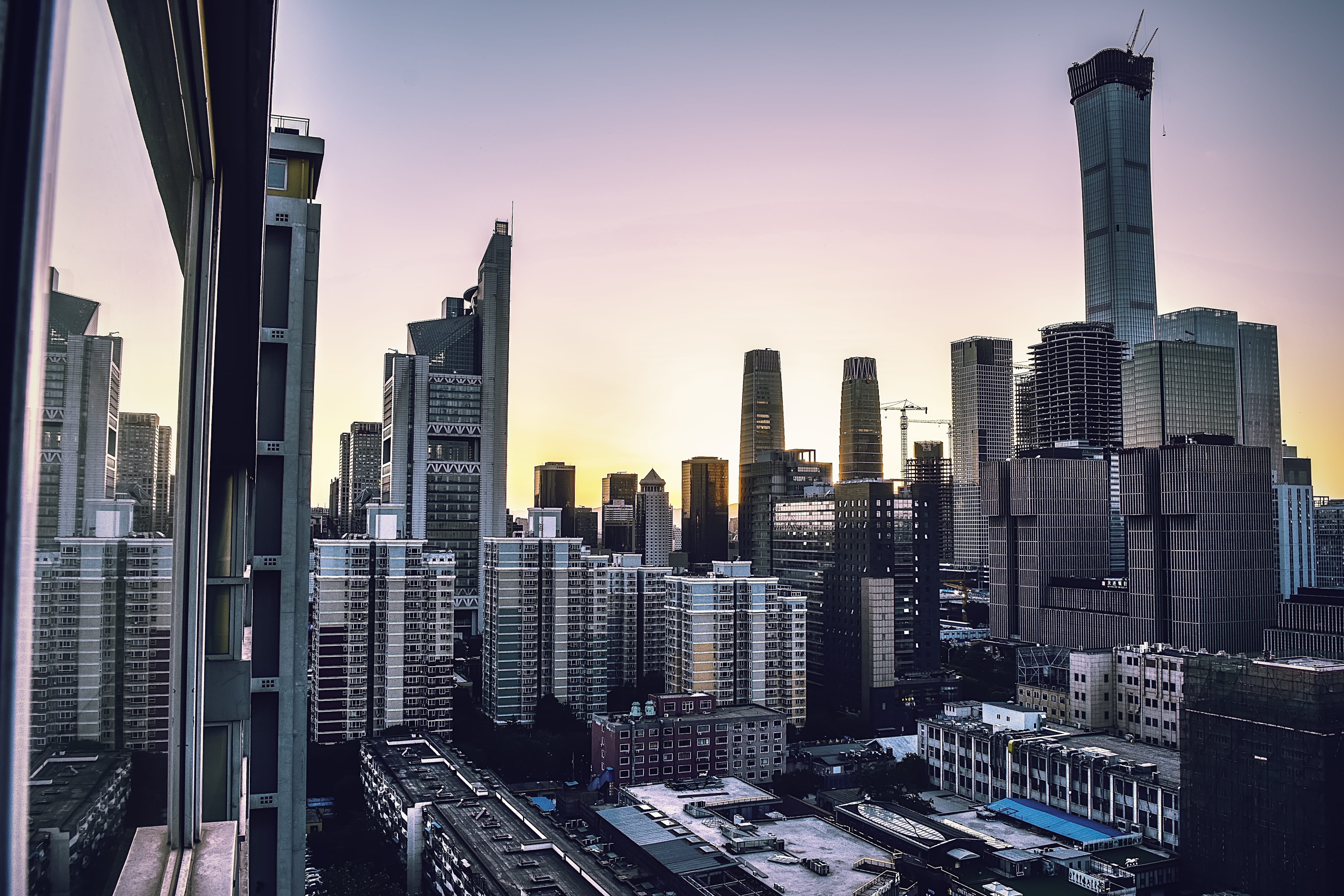 tall - high, skyscraper, landscape, structure, reflection, sunrise, 日落, building exterior, nature, tall, urban, spire, modern, 大望路, sunset, city, 建筑, 5K, HD Wallpaper