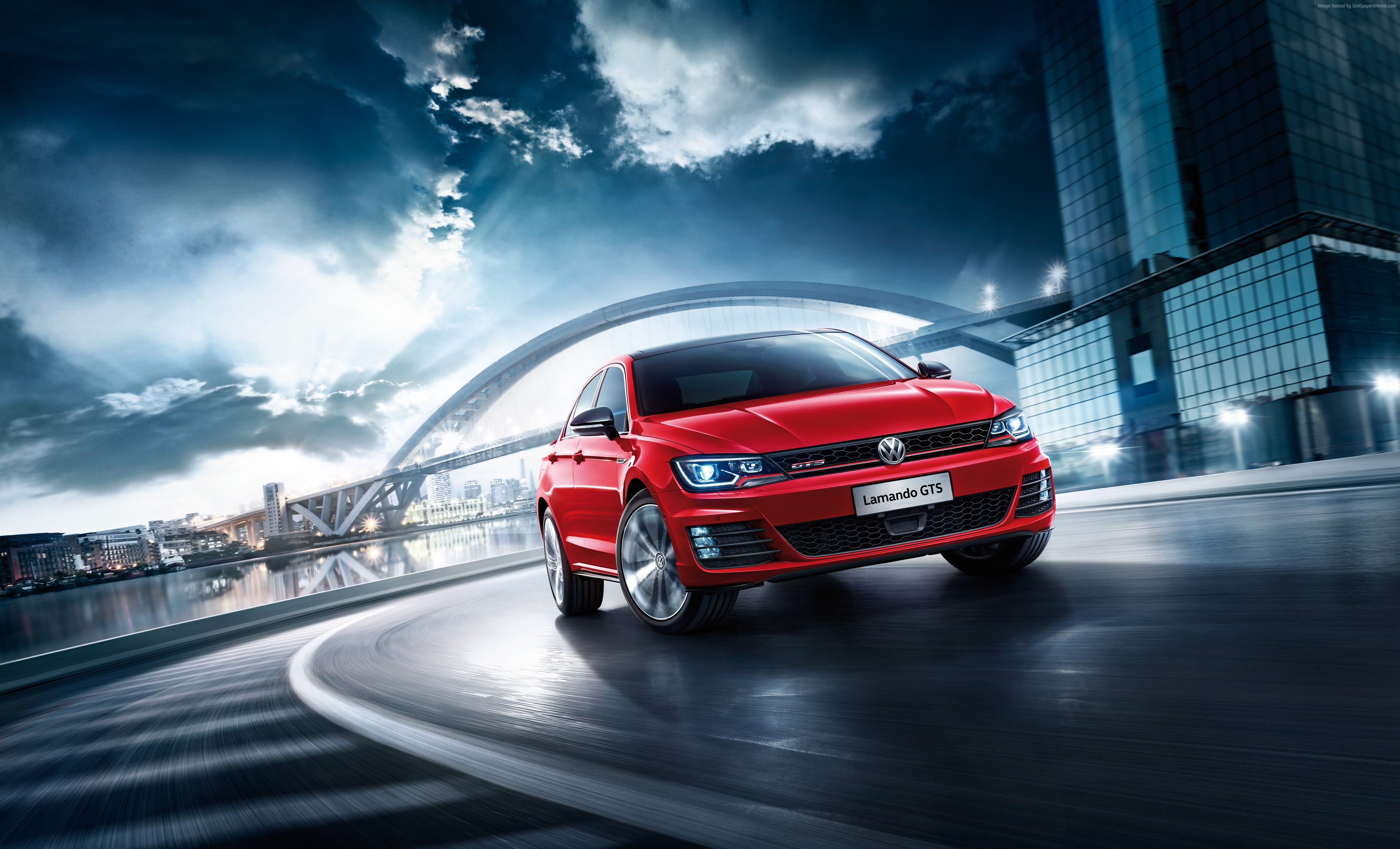4K, Auto China 2016, Volkswagen Lamando GTS, Beijing Motor Show 2016, sedan, red, HD Wallpaper