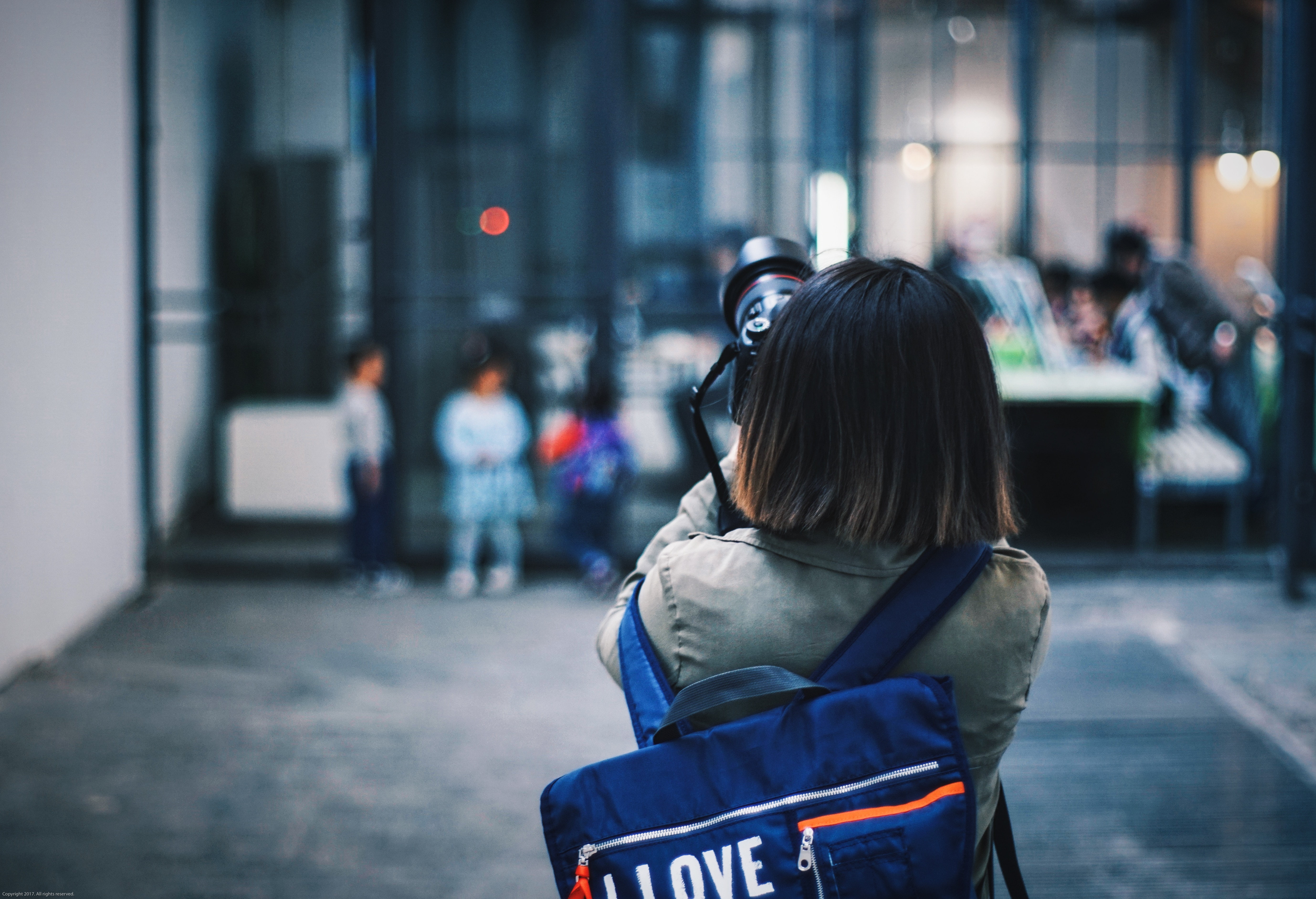 short hair, depth of field, Beijing, 5K, China, backpacks, dyed hair, Asian, women, Tourism, photographer, back, women outdoors, camera, HD Wallpaper