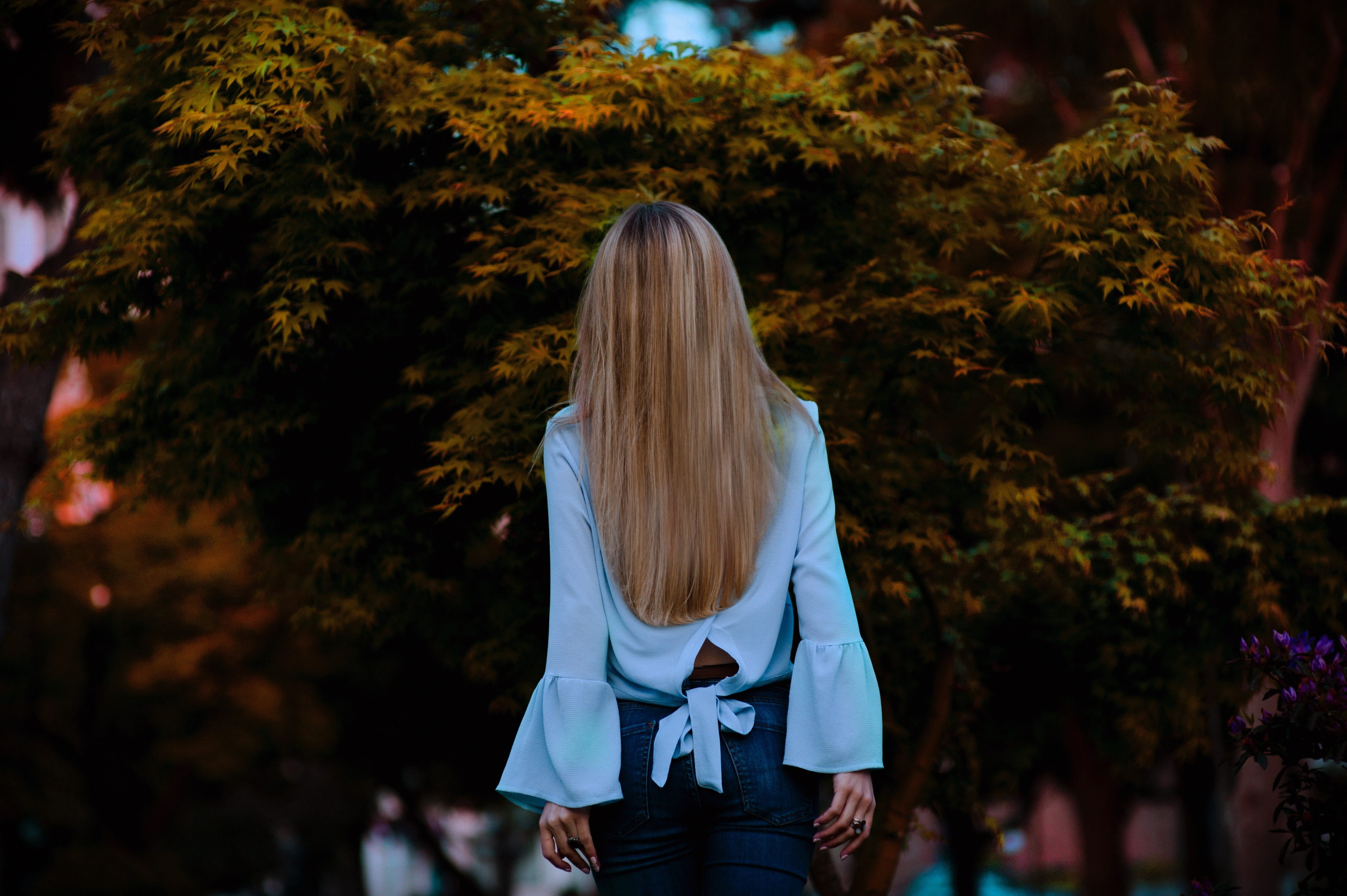 clothing, people, facing, woman, dress, casual clothing, real people, wearing, tree, trees, white, one person, long hair, adult, alone, outdoors, straight hair, HD Wallpaper