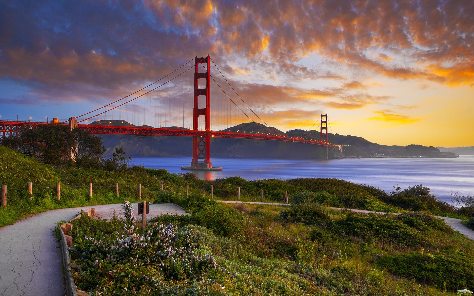 clouds, 1080P, USA, sky, landscape, Golden Gate Bridge, HD Wallpaper