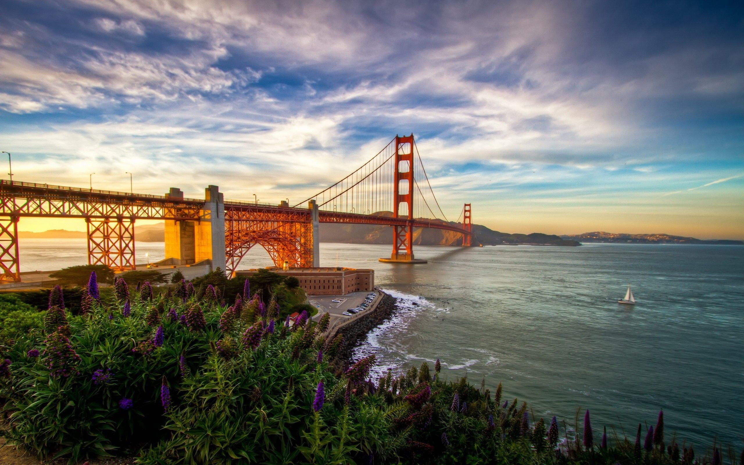 sky, clouds, Golden Gate Bridge, 2K, USA, HD Wallpaper