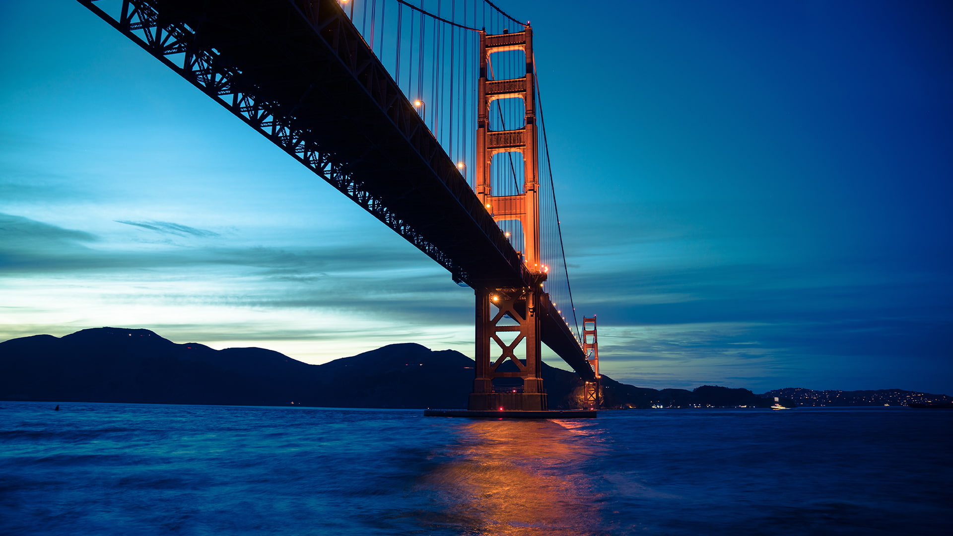 bay, no people, outdoors, connection, bay of water, sky, sea, water, cloud - sky, blue, San Francisco, transportation, bridge, 1080P, Golden Gate Bridge, HD Wallpaper