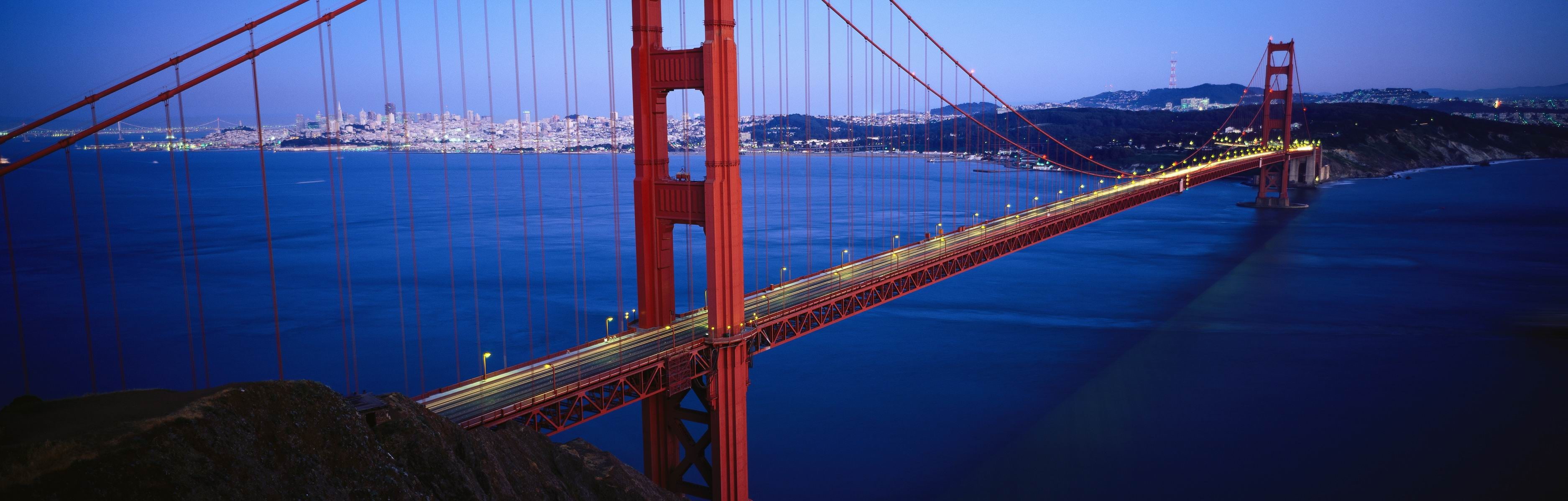 2K, landscape, lights, sea, Golden Gate Bridge, bridge, HD Wallpaper