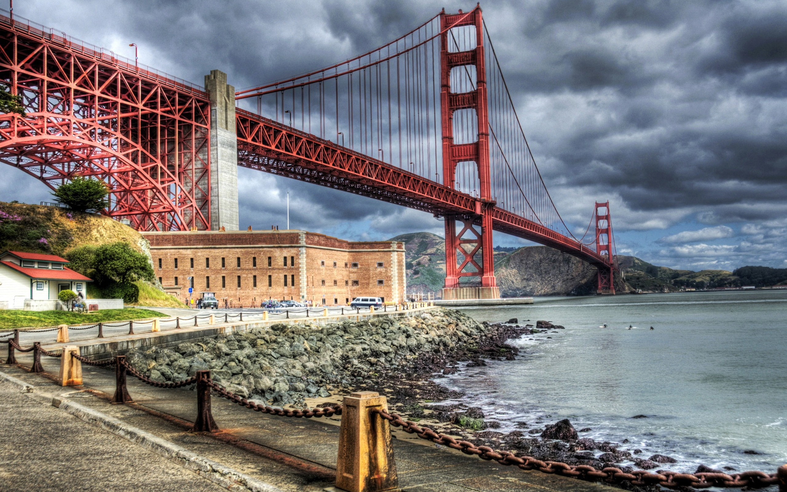 2K, travel, Golden Gate Bridge, bridge - man made structure, tourism, nature, cloud - sky, river, built structure, connection, outdoors, day, water, HDR, HD Wallpaper