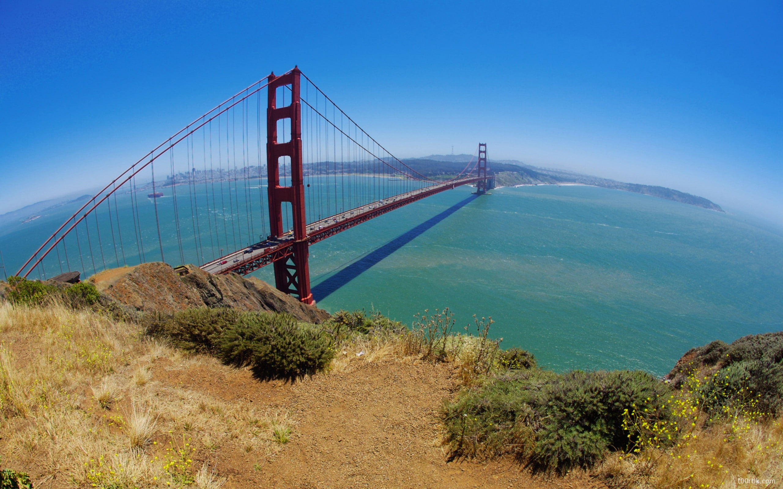 USA, sea, sky, bridge, San Francisco, water, Golden Gate Bridge, landscape, Golden Bridge, 2K, panorama, HD Wallpaper