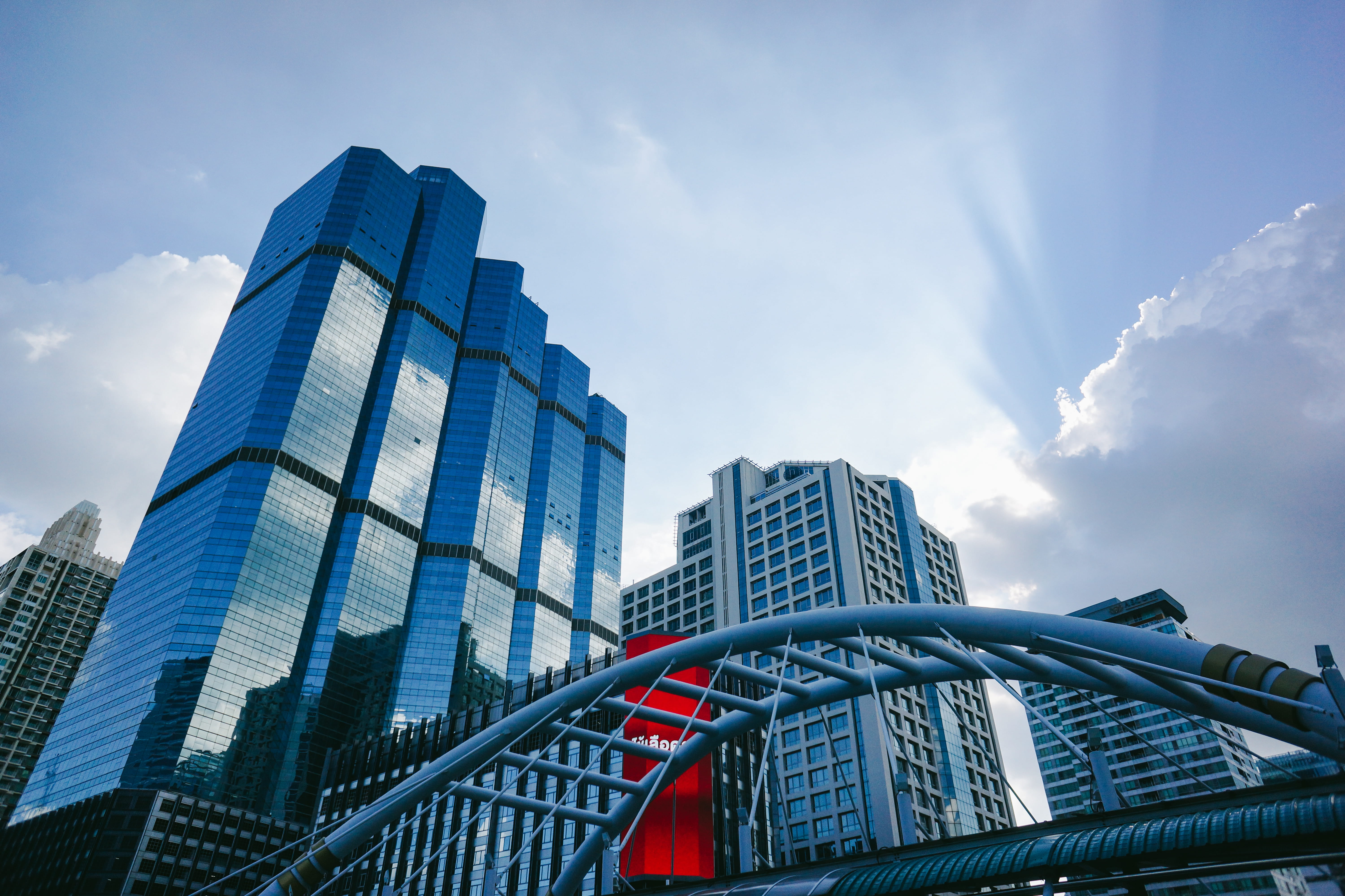 architect, architecture, thailand, nature, no people, skyscraper, built structure, low angle view, office building exterior, sky, clouds, blue, cloud - sky, HD Wallpaper