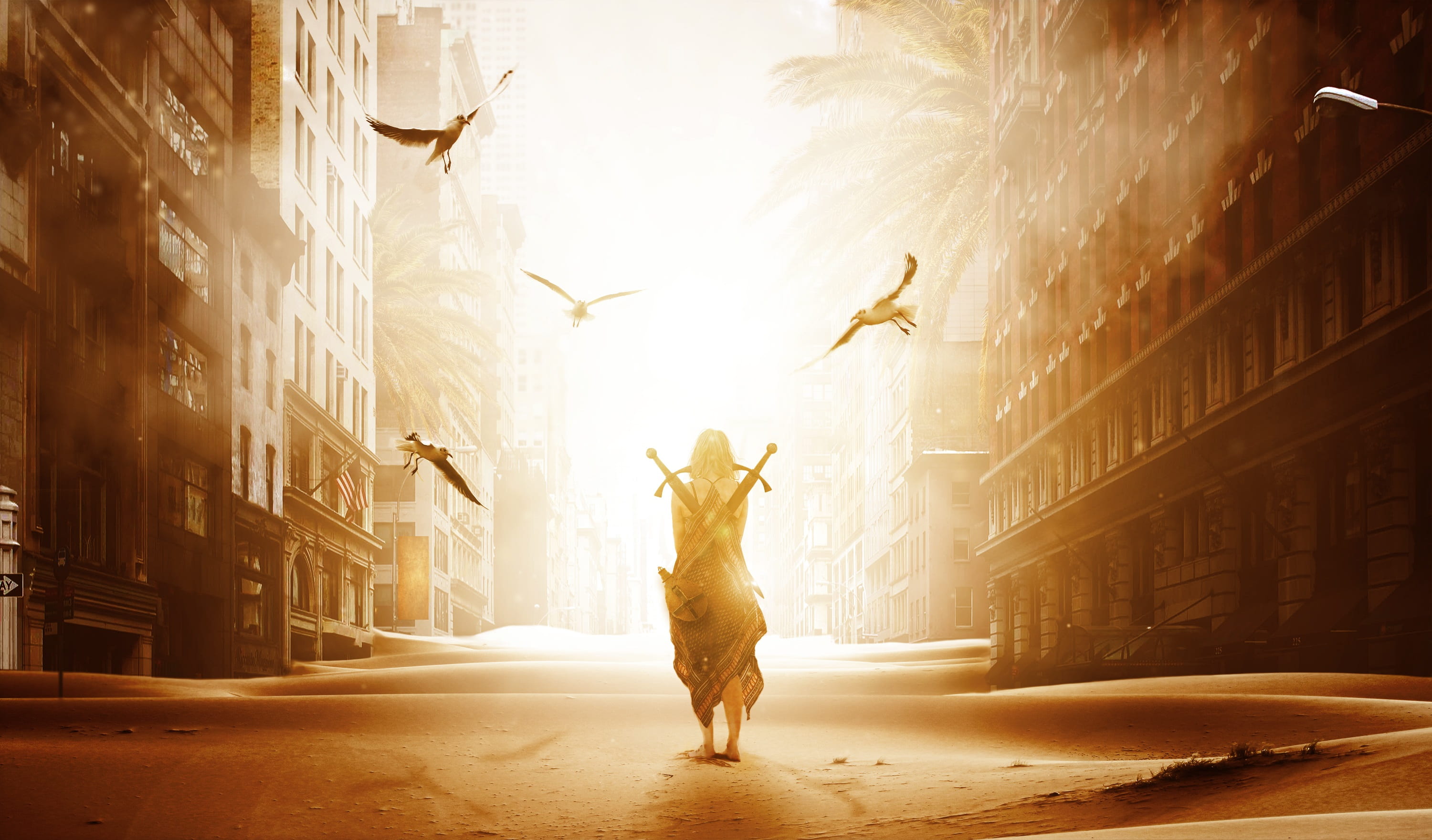 nature, back light, skyscraper, one animal, desert, america, sun, sunbeam, travel, survive, two, alley, road, back lit, atmosphere, metropolis, buildings, HD Wallpaper