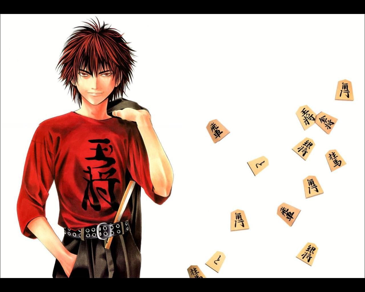 adult, one person, Hikaru no Go , text, red, cut out, young women, hairstyle, indoors, looking at camera, standing, Tetsuo Kaga, young adult, communication, HD Wallpaper