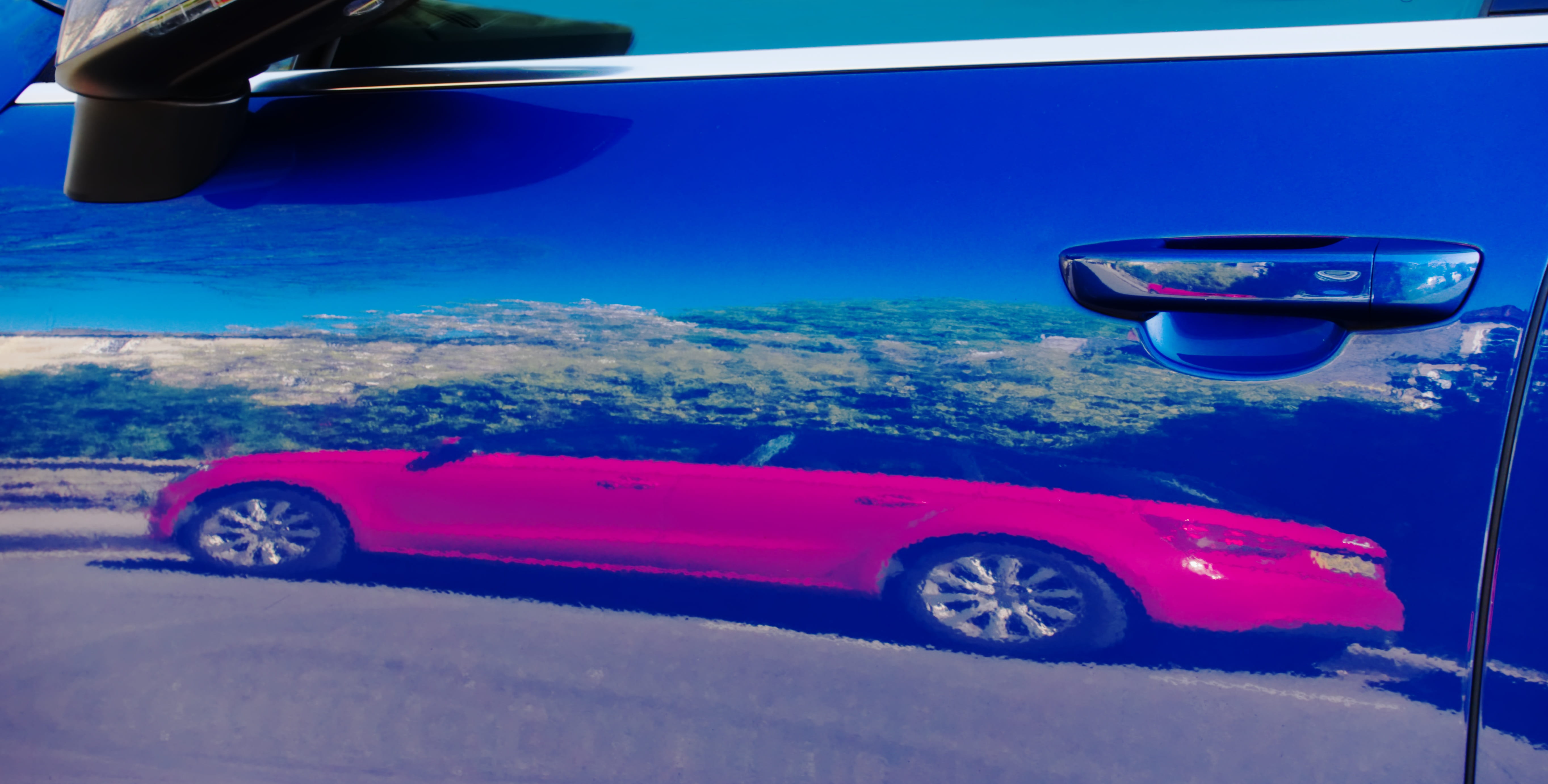 landscape, virtual, outdoors, mirror, blue, travel, road, speed, image, transportation, reflect, land Vehicle, mode of transportation, transport, glass - material, HD Wallpaper