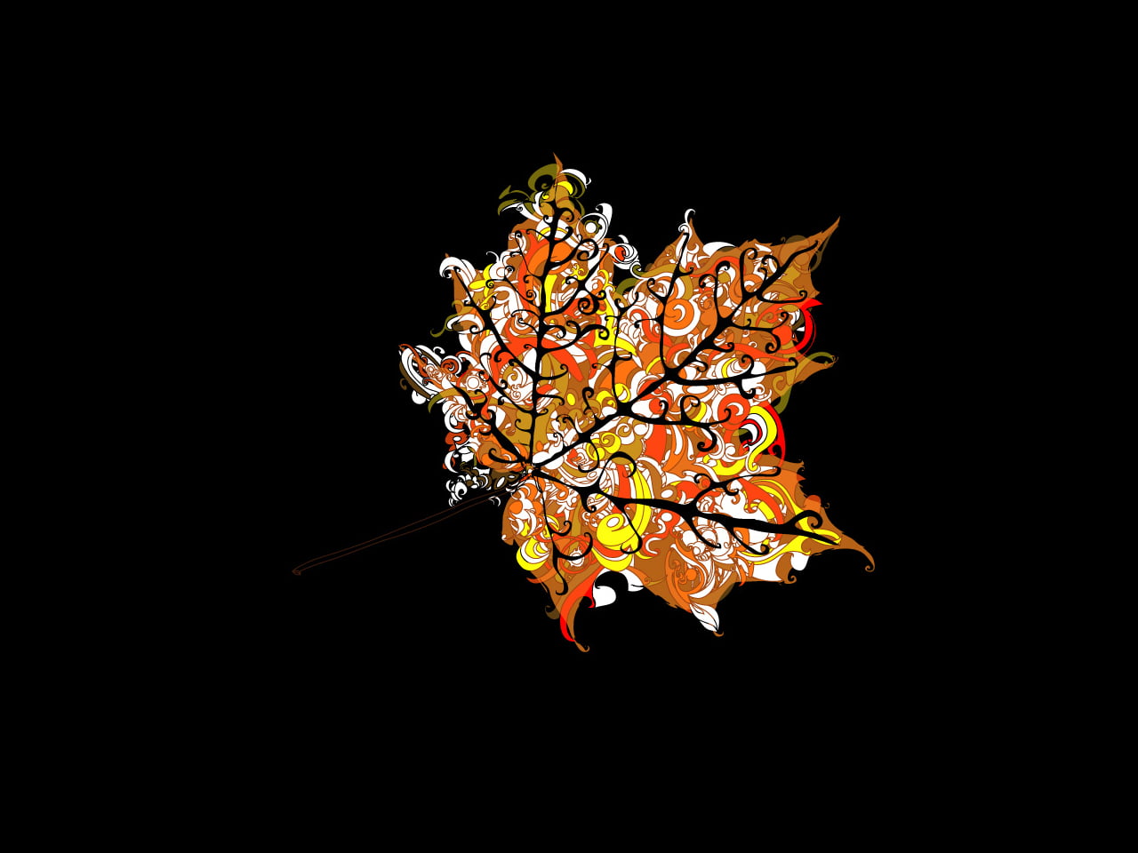 vector, nature, indoors, abstract, decoration, maple, representation, brown, black background, yellow, no people, leaf, art and craft, pattern, cut out, HD Wallpaper