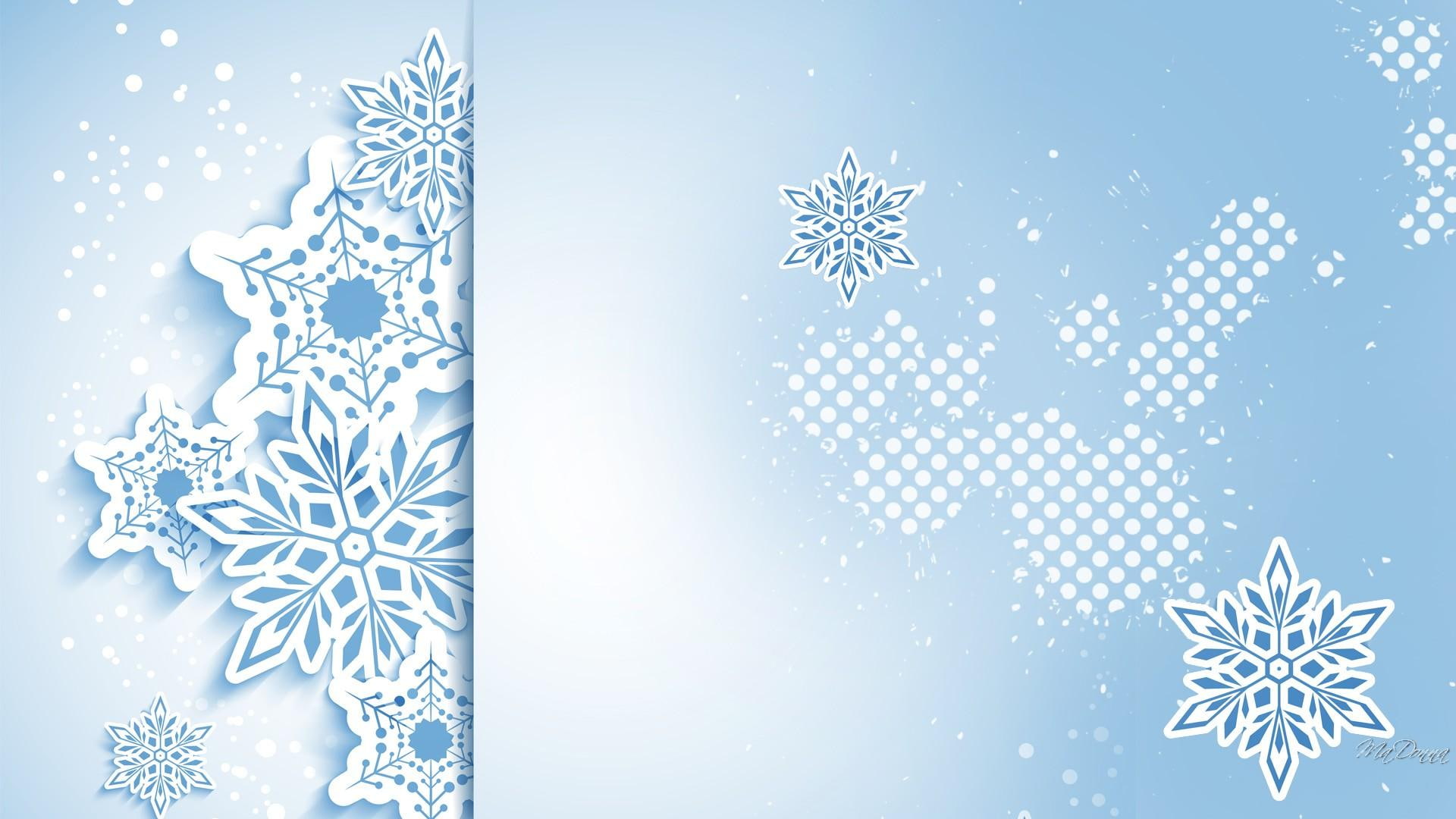 abstract, blue, big, paper, light, 1080P, snowflakes, christmas, winter, snow, HD Wallpaper