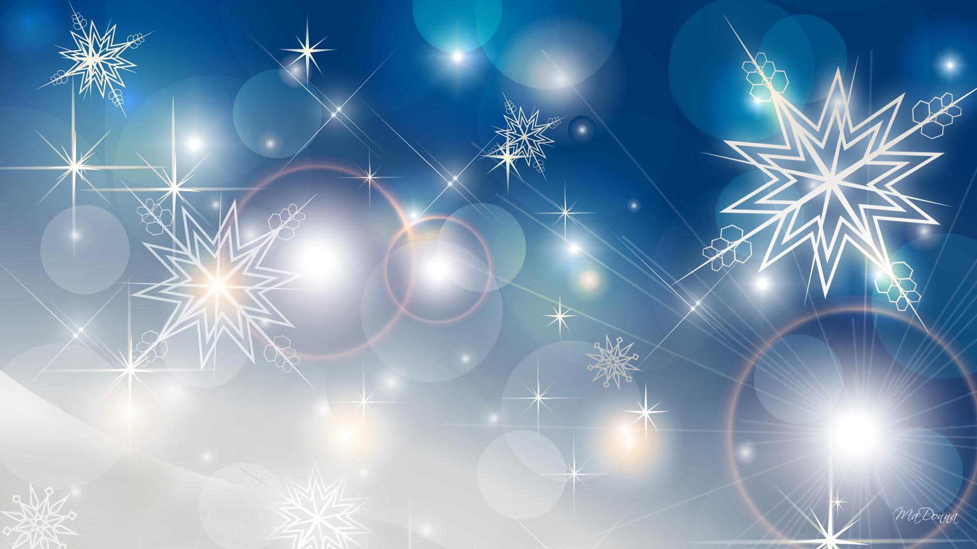 blue, shine, 1080P, abstract, sparkle, bright, story, night, flare, winter, christmas, 3d and abst, snowflakes, stars, HD Wallpaper
