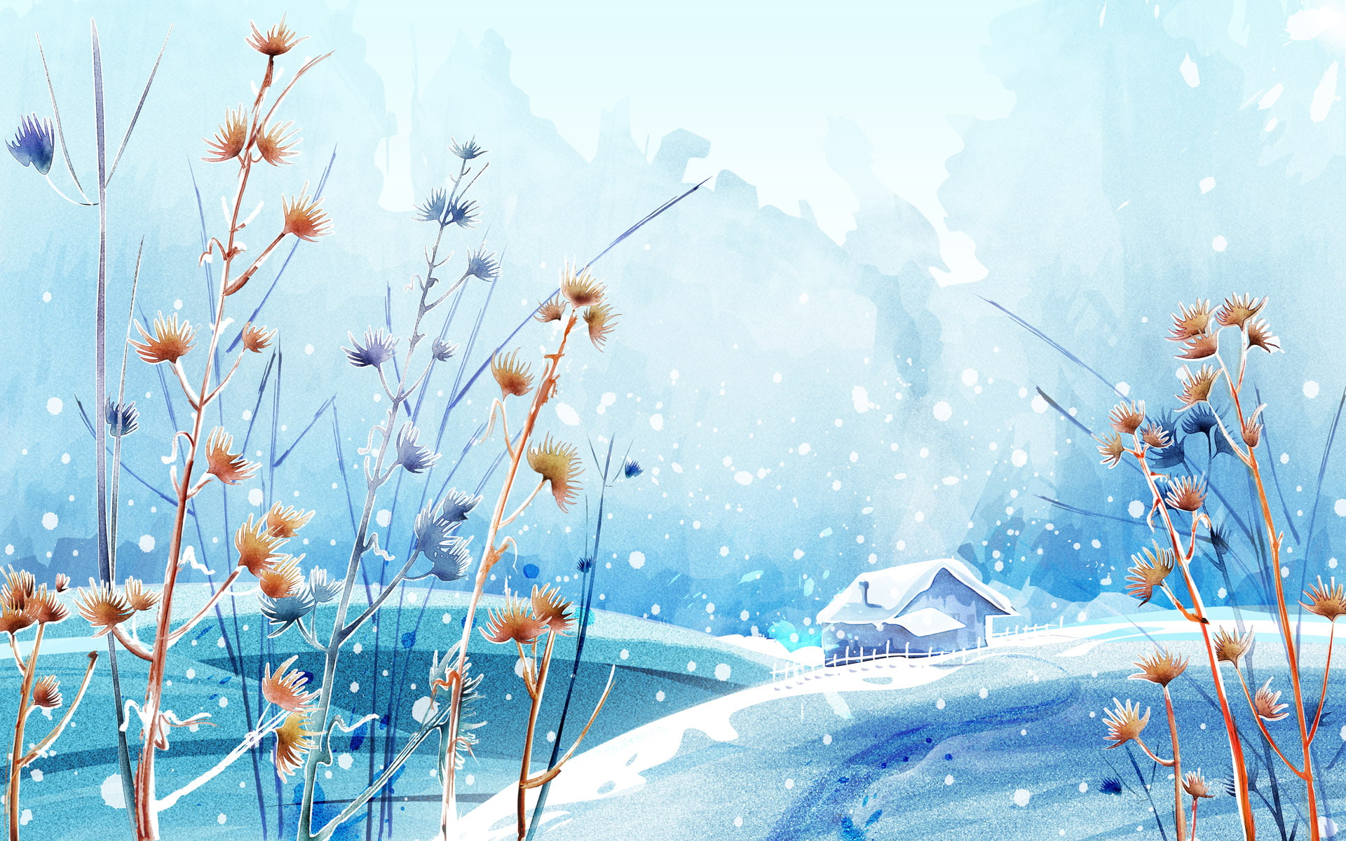 cottage, snow, house, hd, digital/artwork, blue, 1080P, winter, HD Wallpaper