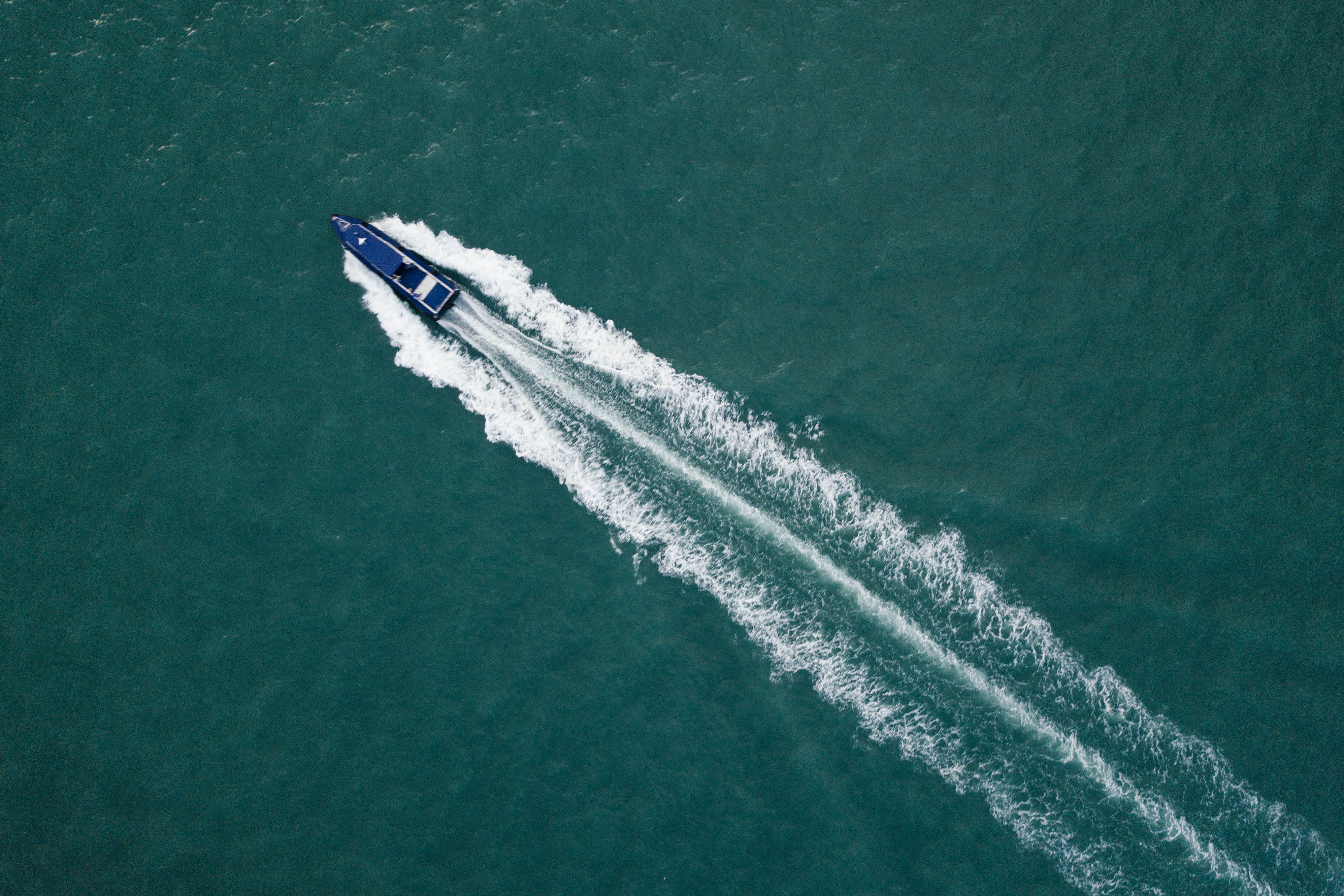 high angle view, airplane, blue, yacht, water, on the move, nautical vessel, sailboat, wave, motion, sea, 4K, fast, leaving, wave pattern, view, day, top, HD Wallpaper