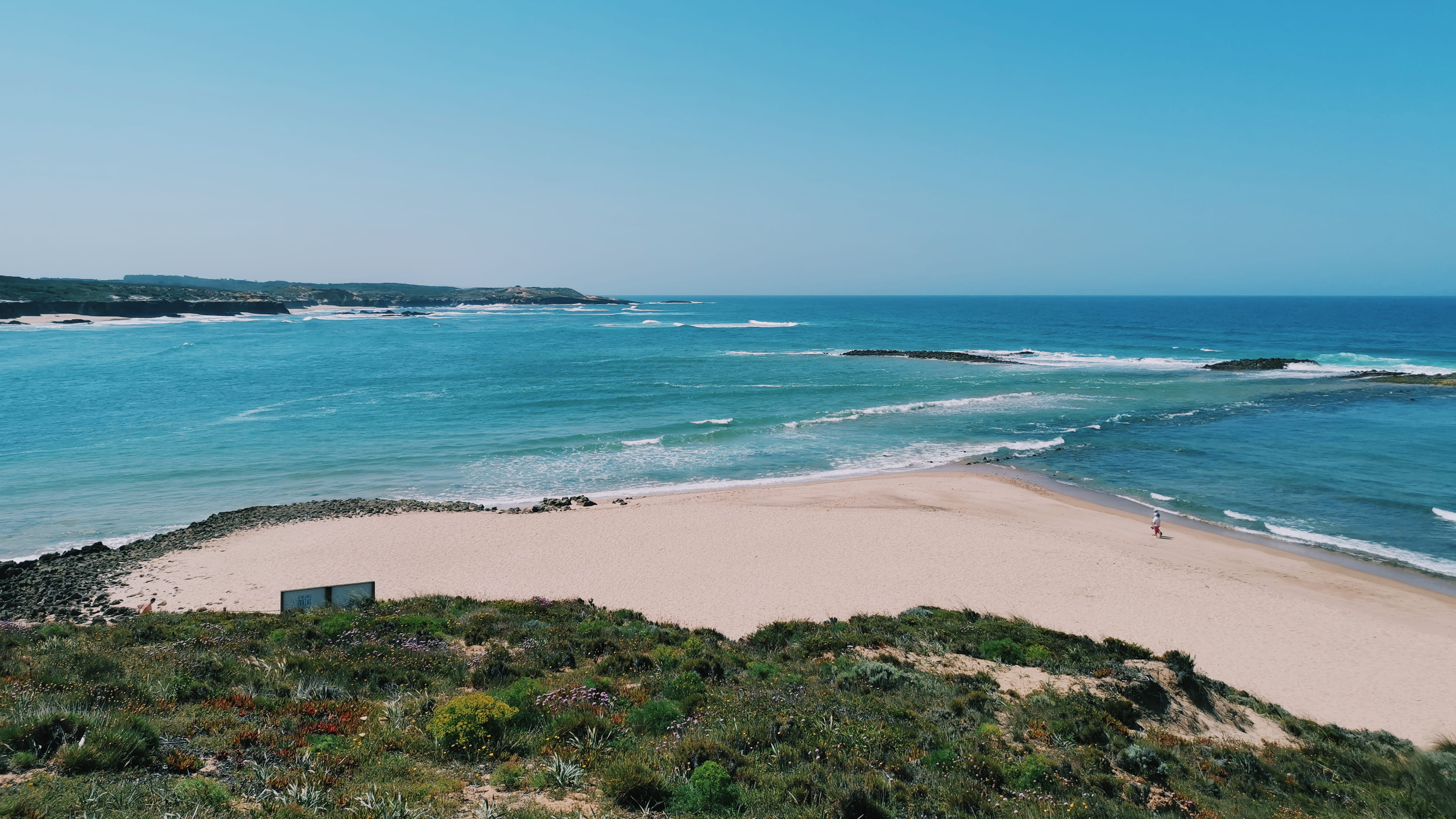 tranquility, beauty in nature, sand, sea, day, avenida marginal, scenics - nature, clear sky, outdoors, ocean, sky, water, horizon over water, portugal, HD Wallpaper