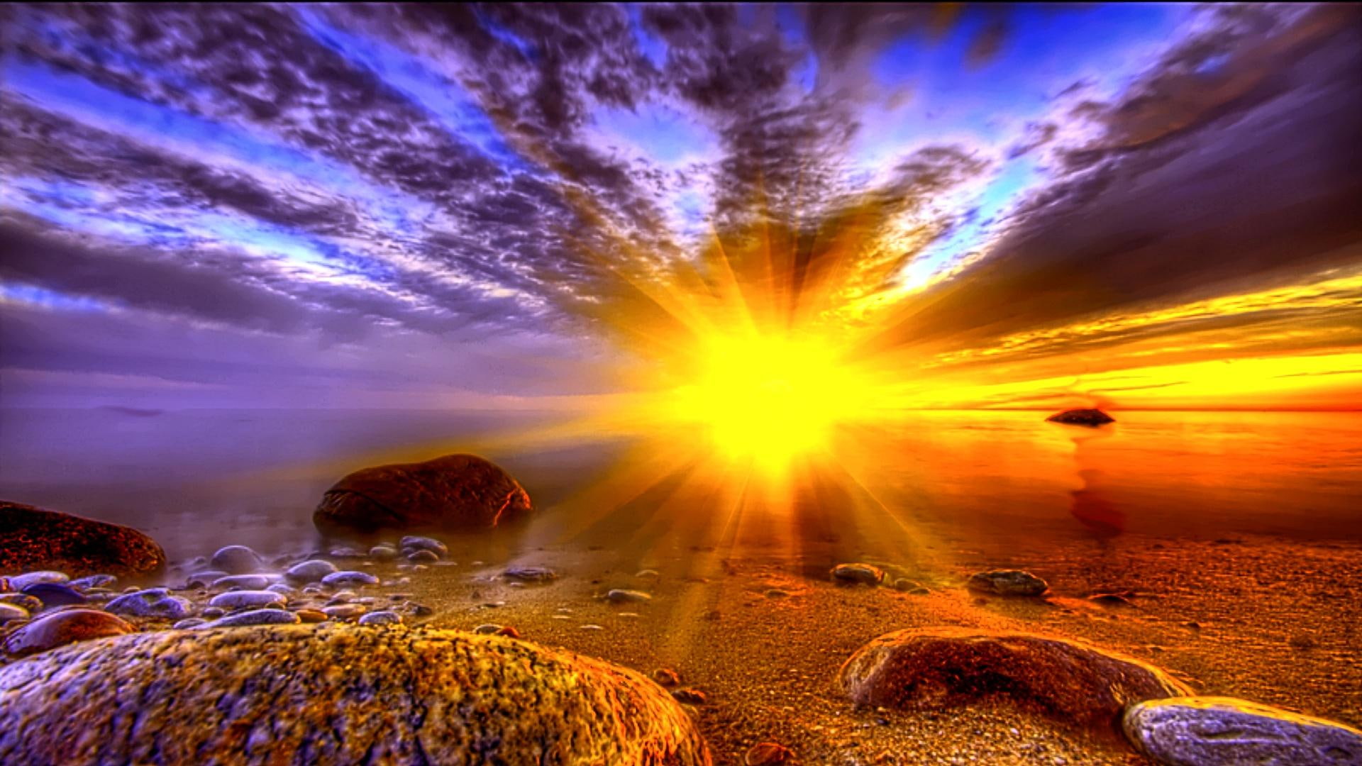 3d and abstract, can, sunset, 1080P, stay, rocks, ocean, longer, beach, wish, HD Wallpaper