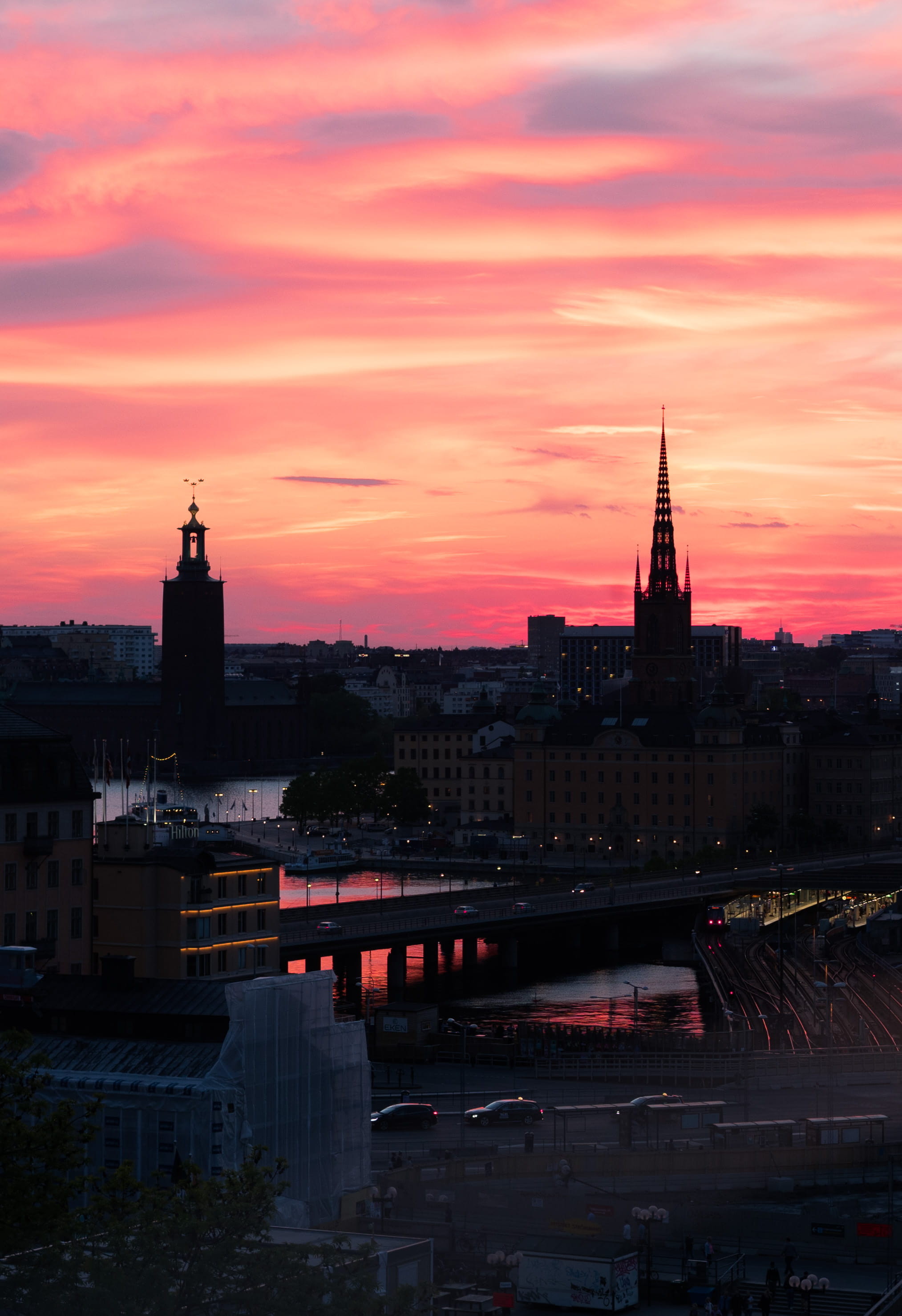tourism, skyline, sonyalpha, saturated, cityscape, sonya7, cloud - sky, travel, skyscraper, dusk, orange, stockholm, sweden, no people, outdoors, nature, Phone HD Wallpaper