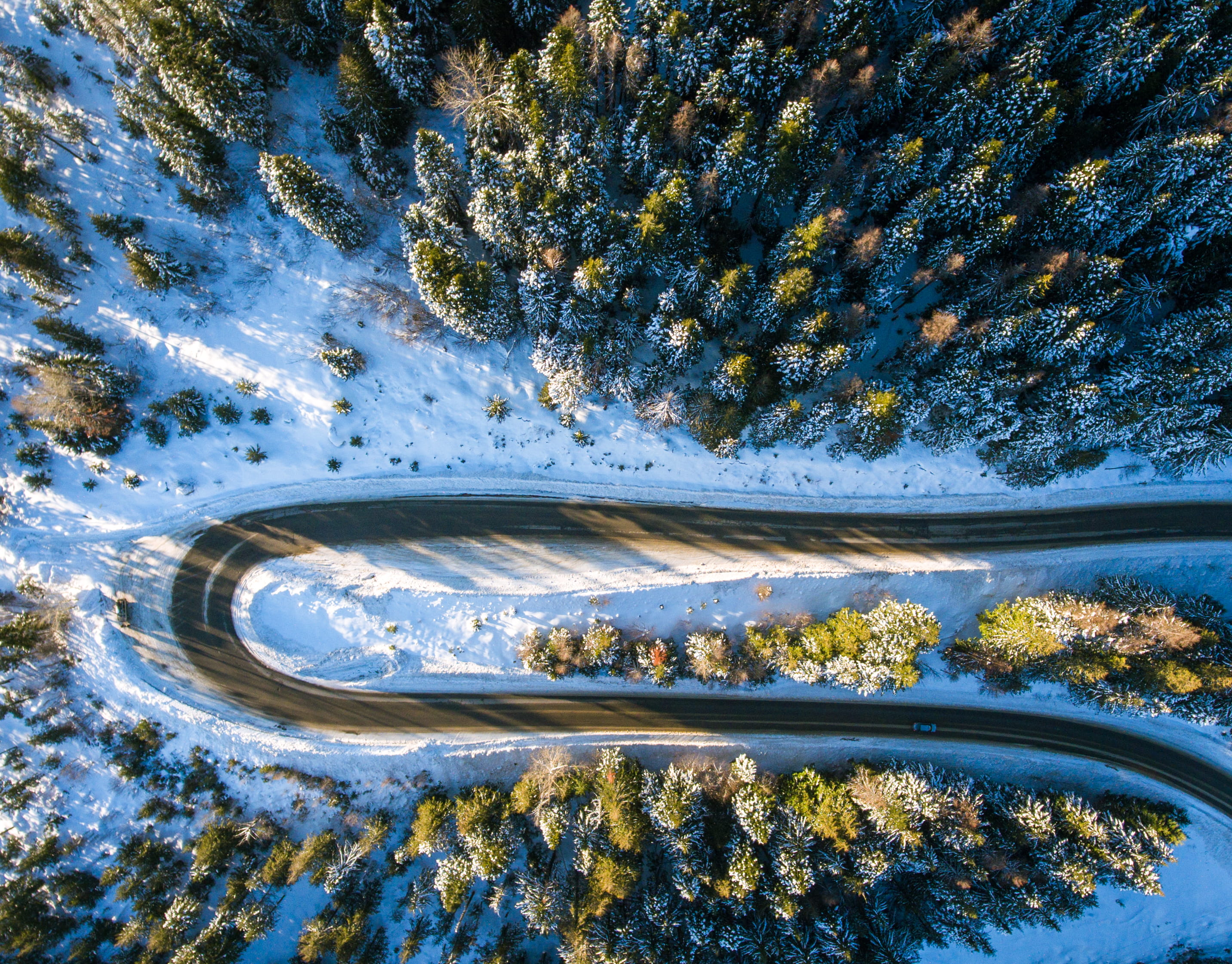 curve, no people, plant, beauty In Nature, reflection, growth, white, snow, color Image, road, aerial, covered, nature, water, river, mountain, high angle view, HD Wallpaper