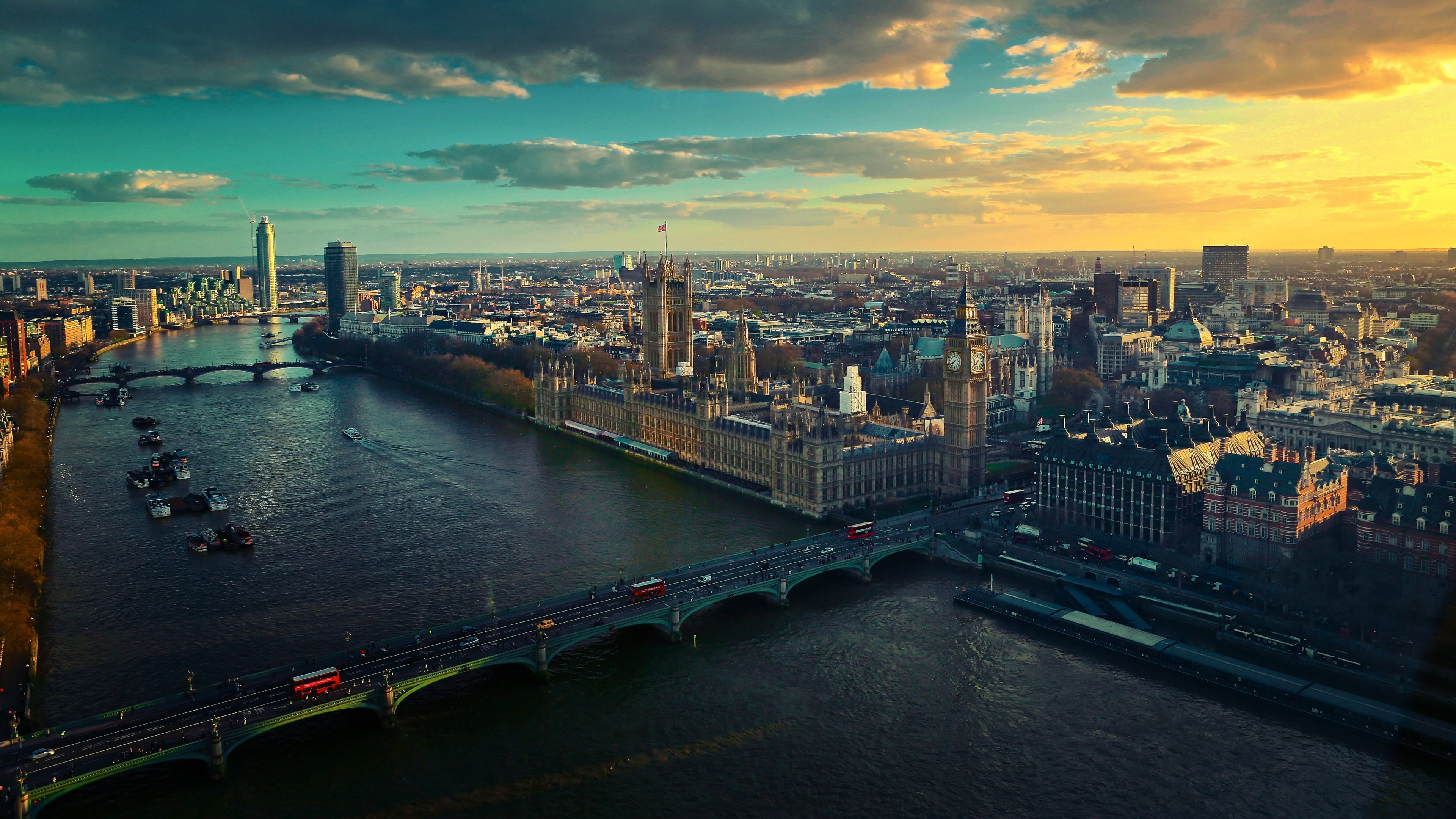 London, River Thames, city, Westminster, England, UK, 4K, bridge, building, Big Ben, cityscape, river, HD Wallpaper