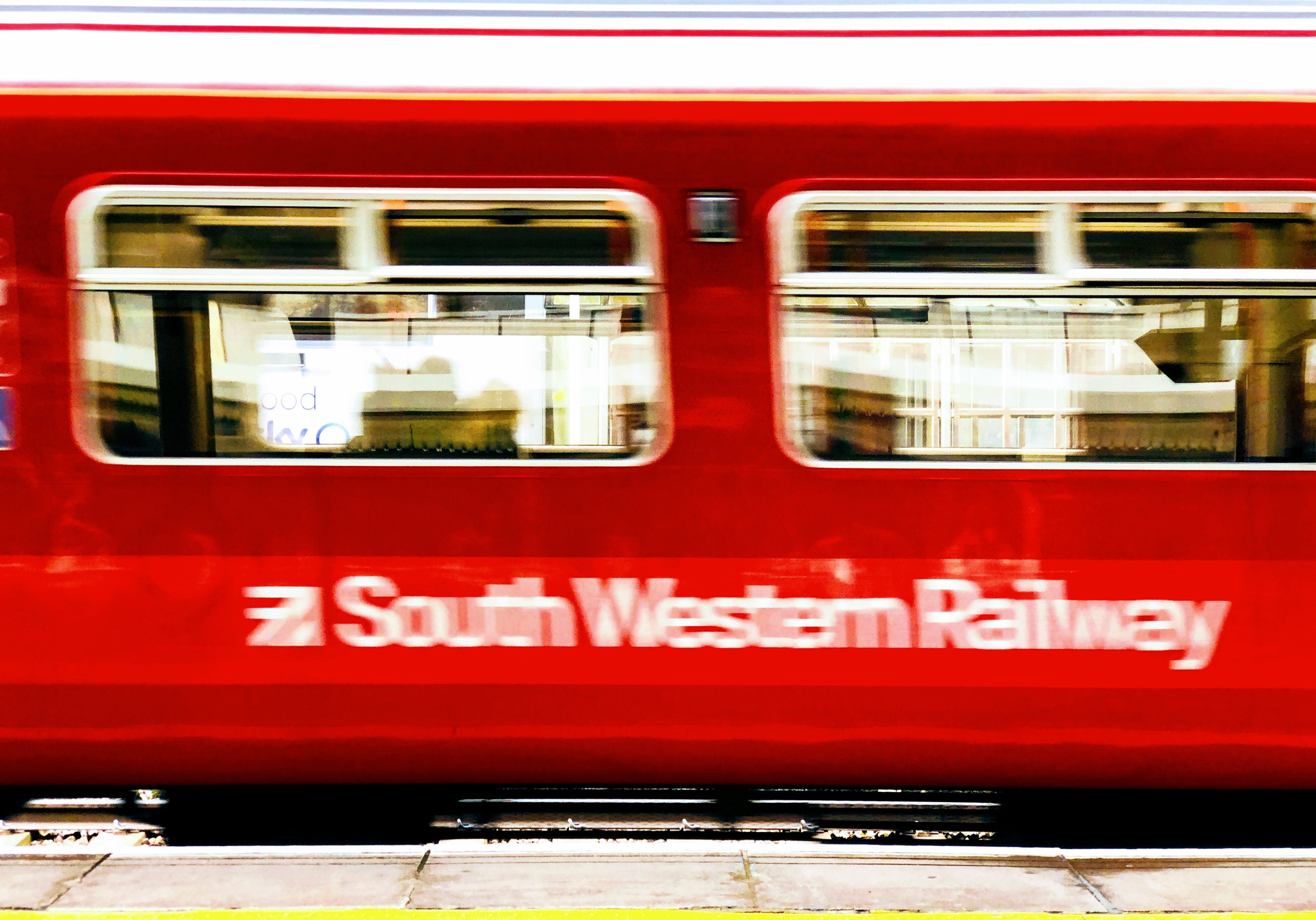 south, day, no people, rail transportation, text, western script, bus, public transportation, red, train, mode of transportation, outdoors, communication, HD Wallpaper