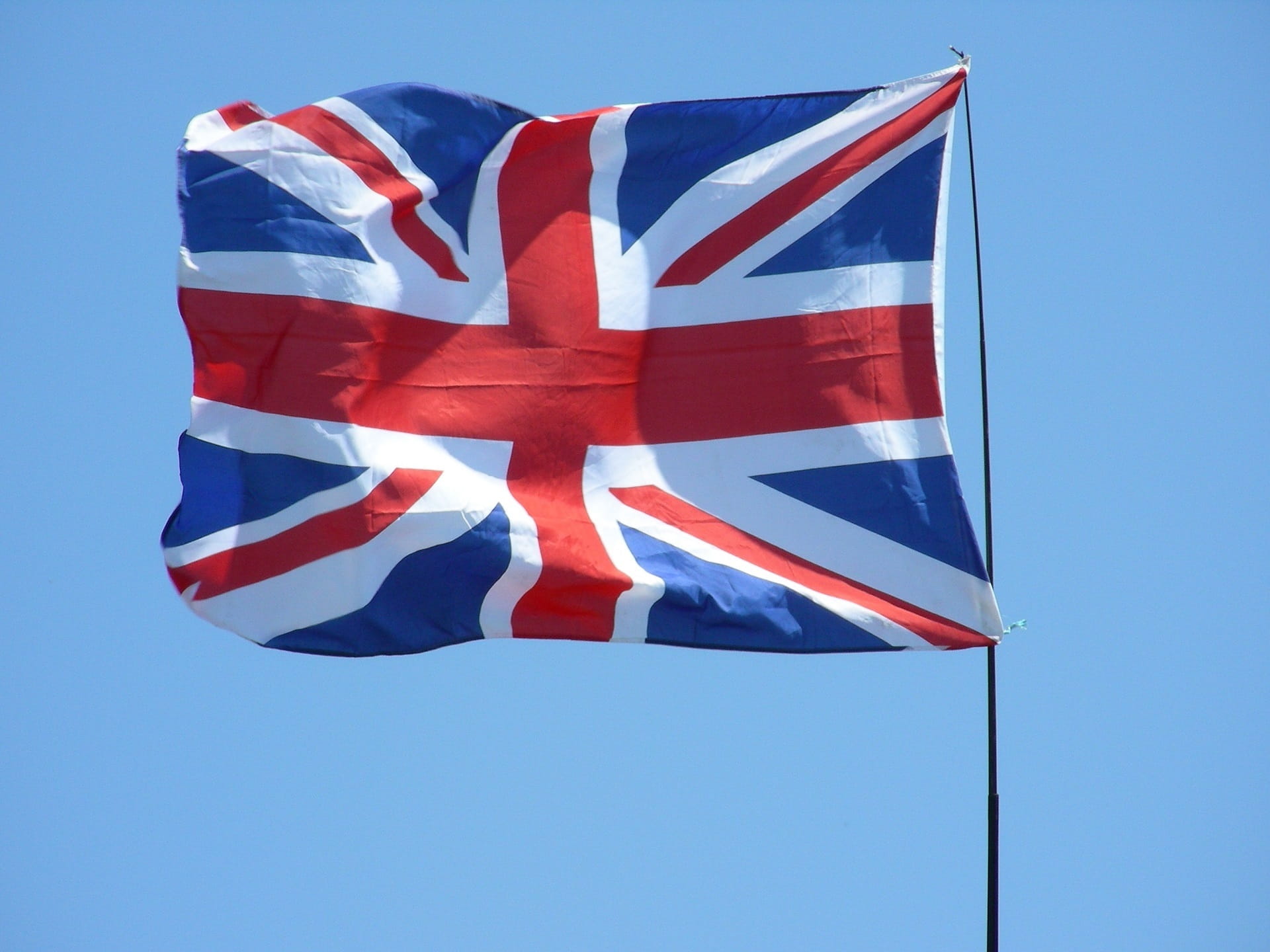 patriotism, independence, national icon, england, no people, sky, nature, low angle view, identity, clear sky, symbolism, blue background, red, blue, union, HD Wallpaper