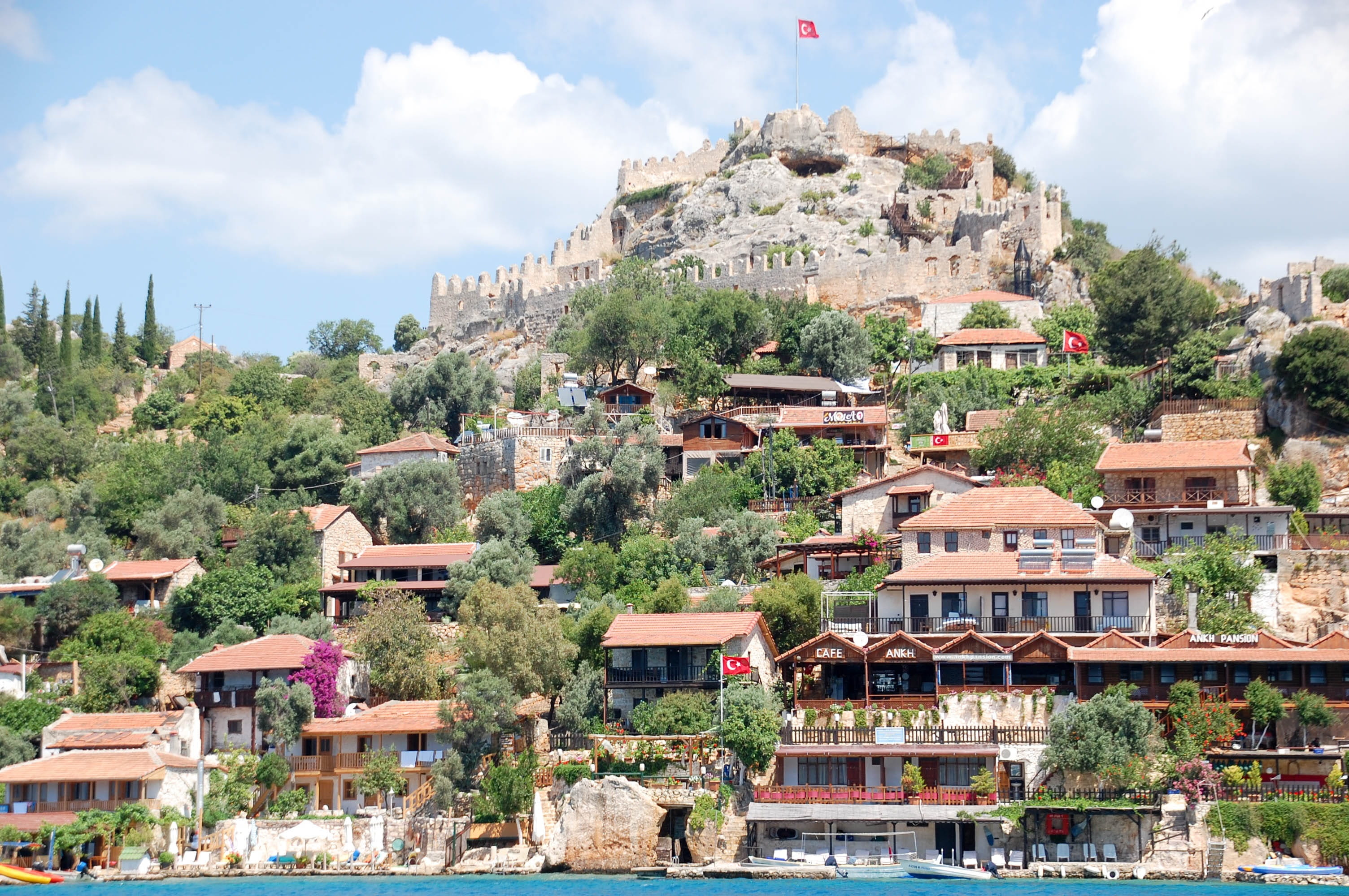 city, cloud - sky, building exterior, paradise, tree, architecture, day, sky, no people, island, coast, showplace, community, town, hotel, kekova, summer, HD Wallpaper