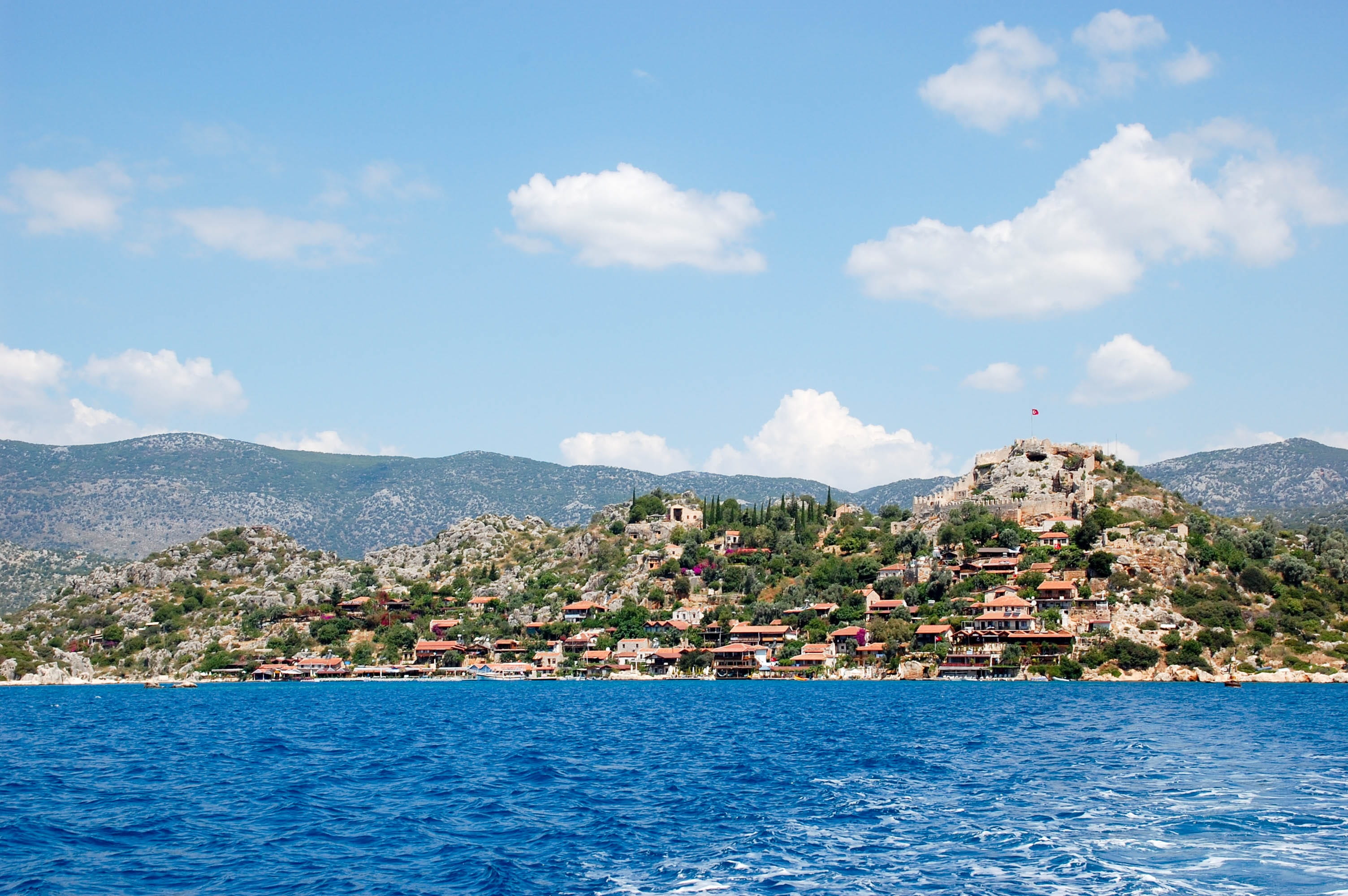 tourism, showplace, history, coast, no people, island, 2K, sea, building, scenics - nature, landscape, outdoors, kekova, blue, reflection, paradise, built structure, HD Wallpaper