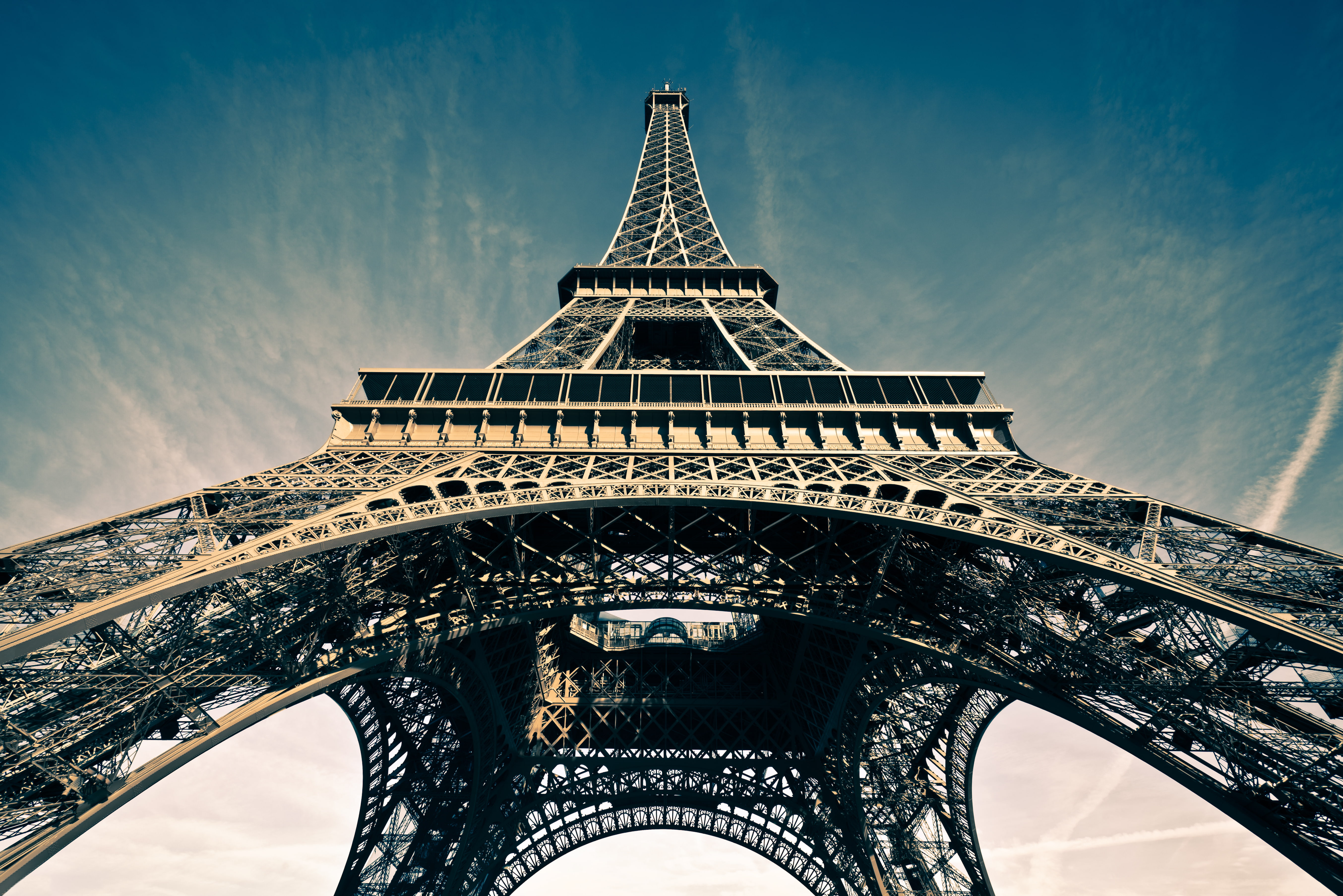 sky, iron - Metal, tall - High, steel, ornate, day, urban Scene, monument, France, capital Cities, gustave Eiffel, famous Place, romance, blue, outdoors, HD Wallpaper