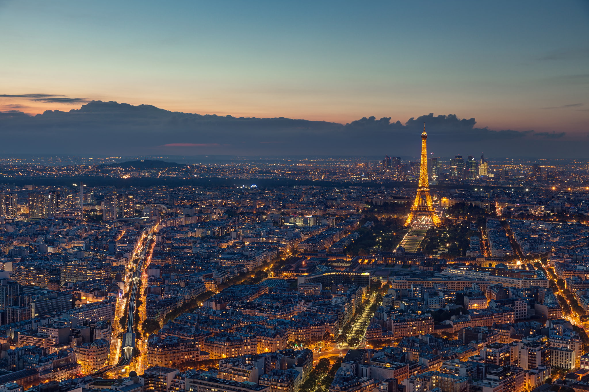 sunset, outdoors, tower, sky, golden, aerial, cityscape, Paris, nature, photography, hour, tall - high, 1080P, architecture, building, eiffel, skyscraper, HD Wallpaper