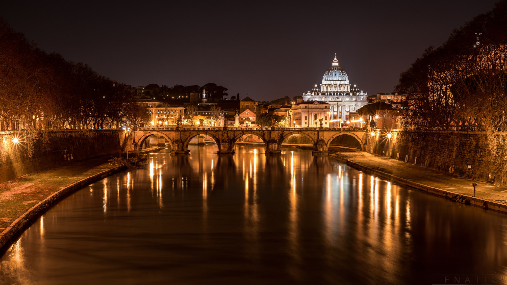 charles, bridge, Rome, river, sky, city, cityscape, 1080P, connection, Italy, czech, building exterior, government, water, no people, night, reflection, HD Wallpaper