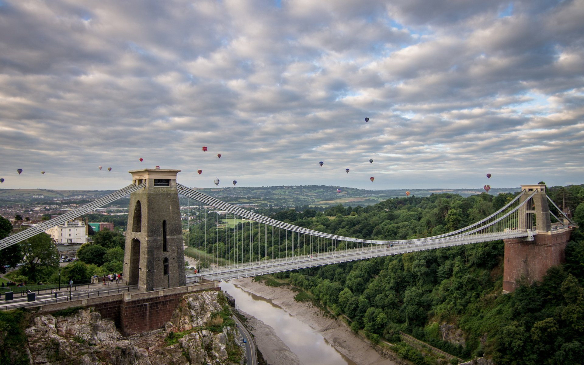 Sky, 1080P, Hot Air Balloon, Landscape, Clifton Suspension Bridge, Cloud, Bridges, Bridge, HD Wallpaper