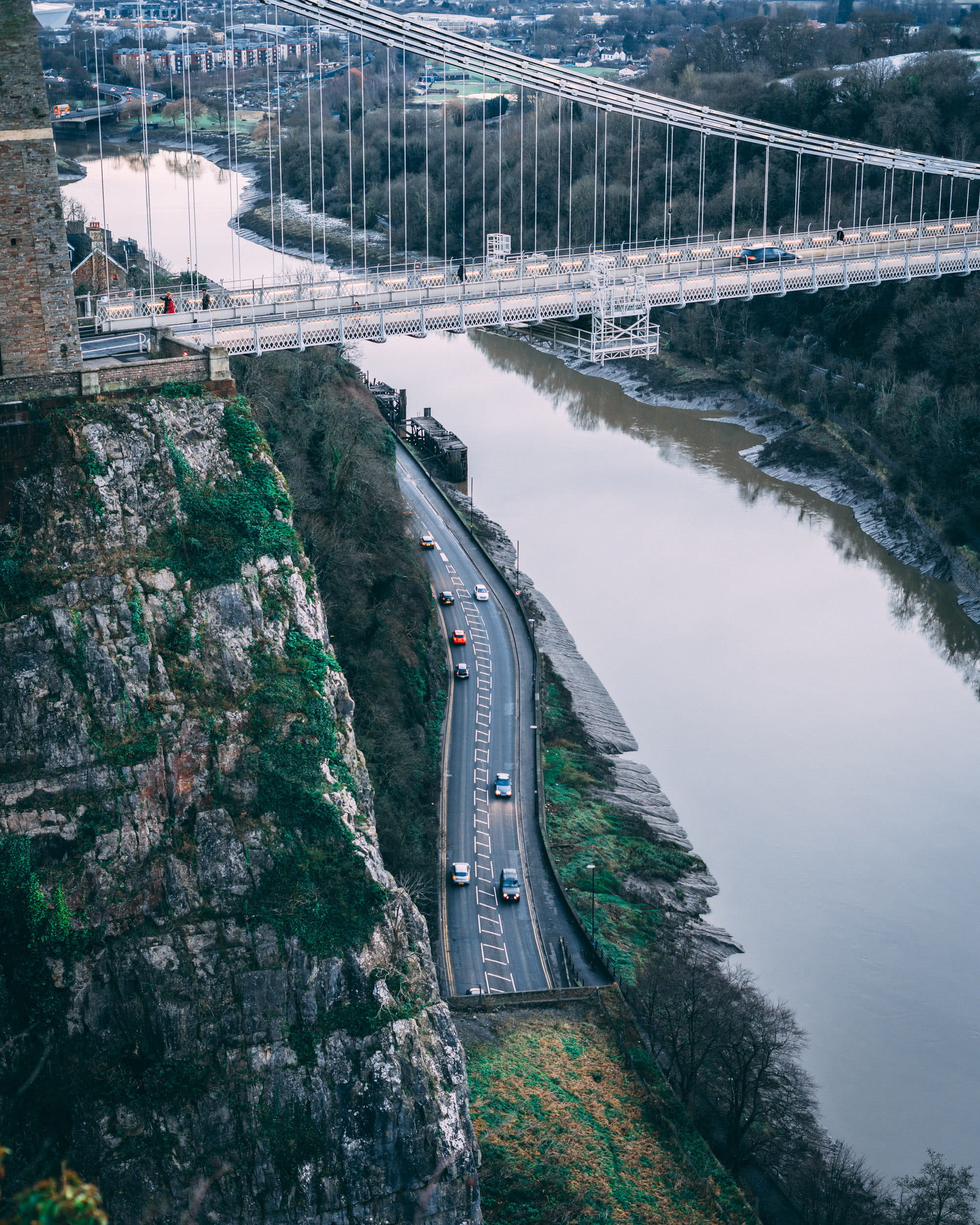 bright, scenic, nature, road, clifton suspension bridge, building exterior, day, 1080P, transportation, bridge, built structure, high angle view, united kingdom, Phone HD Wallpaper