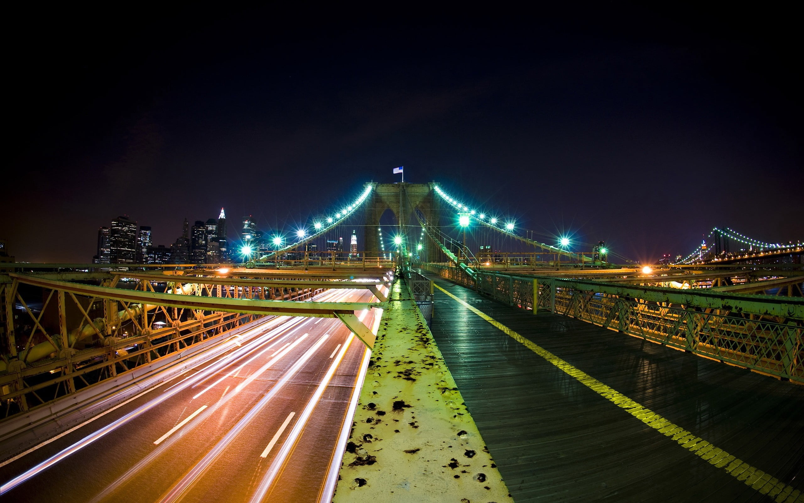 cityscape, connection, famous Place, suspension Bridge, long Exposure, motion, bridge, traffic, light, sky, uSA, architecture, city Life, dusk, urban Scene, HD Wallpaper