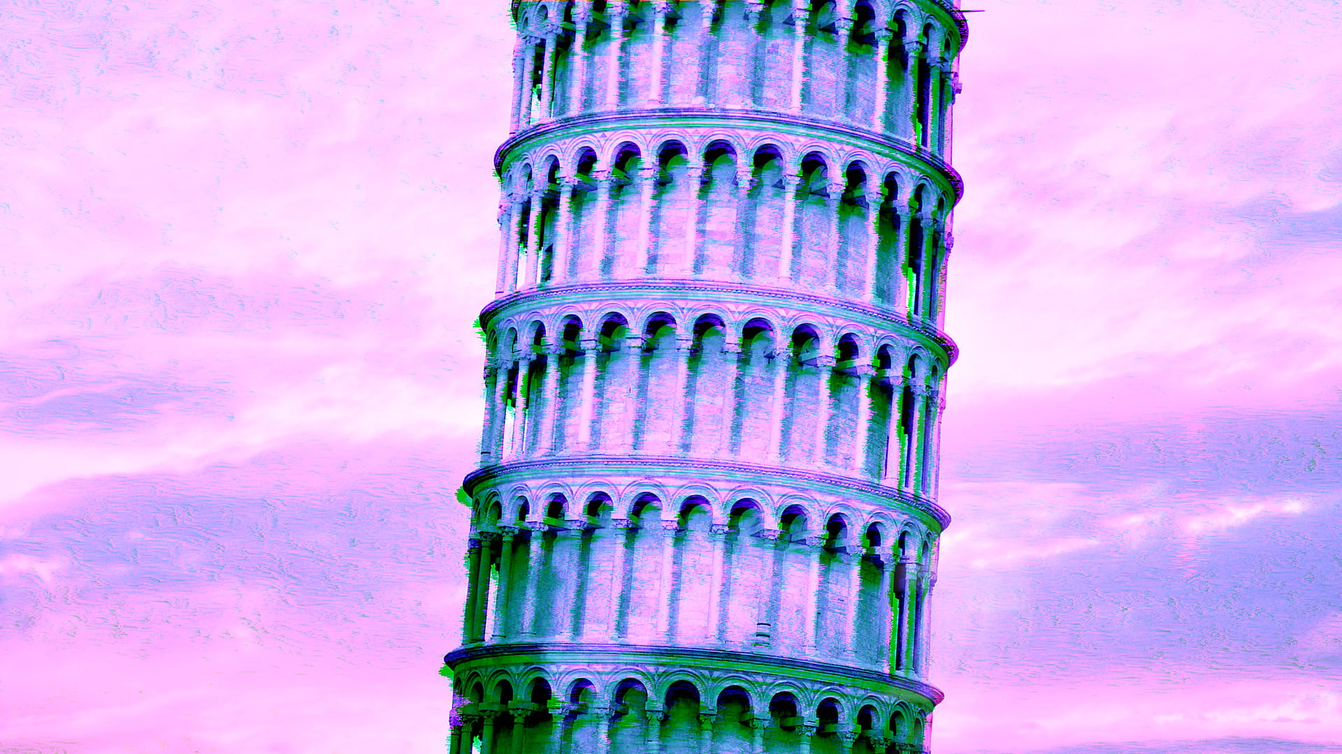 magenta, vaporwave, 1080P, glitch art, Leaning Tower of Pisa, HD Wallpaper