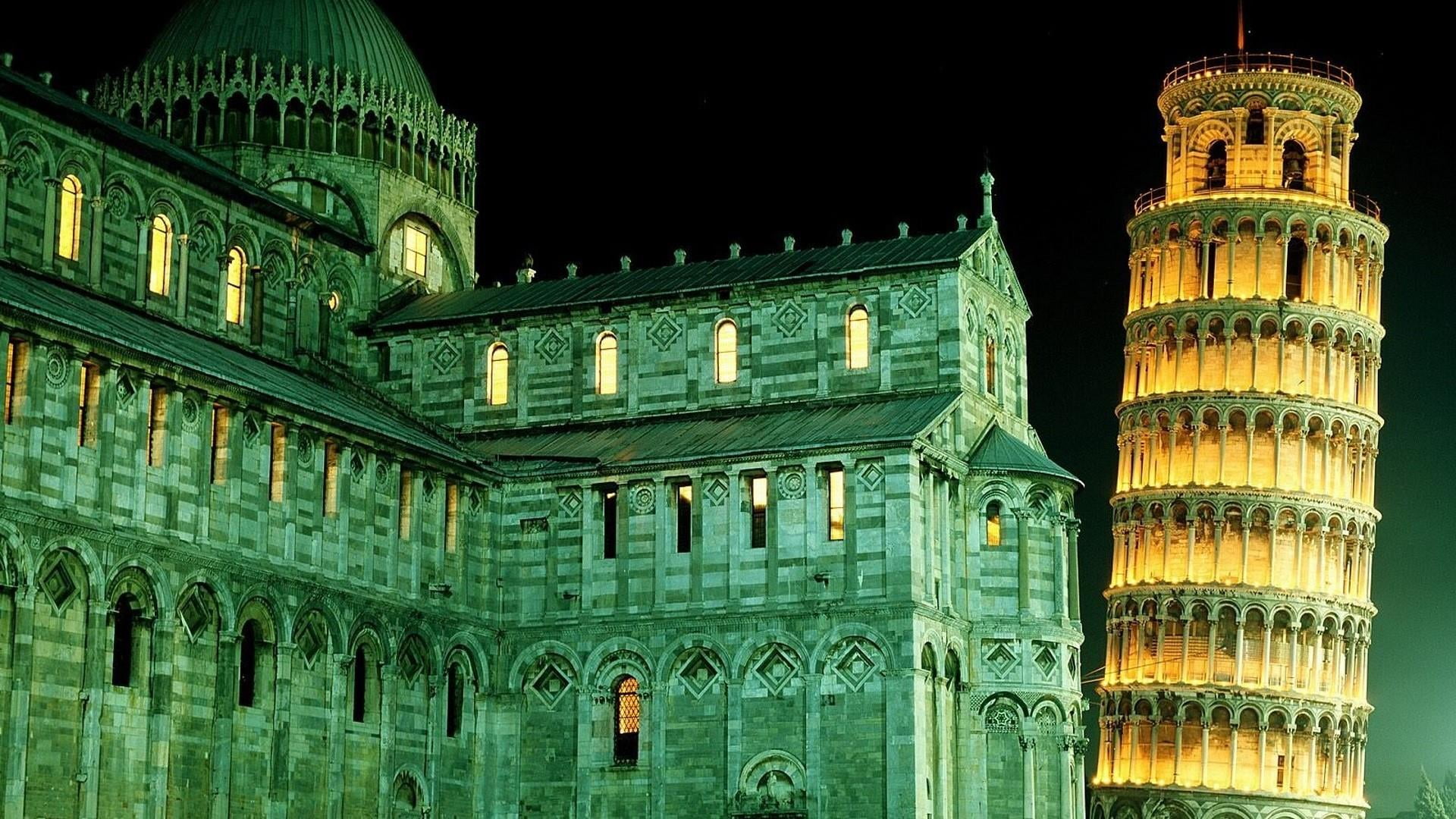 tourist attraction, pisa cathedral, landmark, tower, gothic style, illuminated, place of worship, 1080P, facade, metropolis, built structure, travel destinations, HD Wallpaper