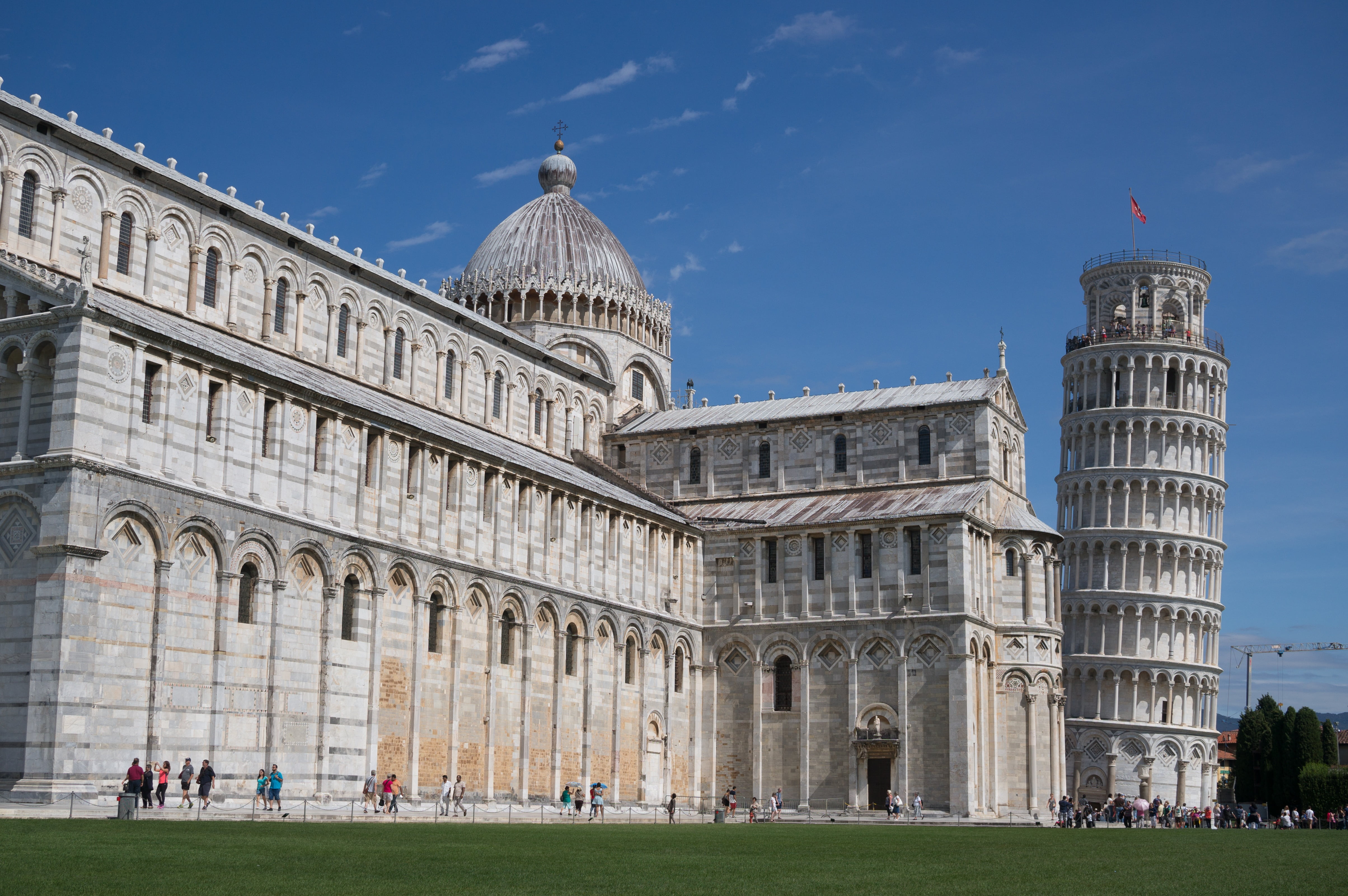 campo Dei Miracoli, sky, architecture, dom, roman, church, travel, religion, famous Place, crowd, marble, places of interest, building, tower, tuscany, HD Wallpaper