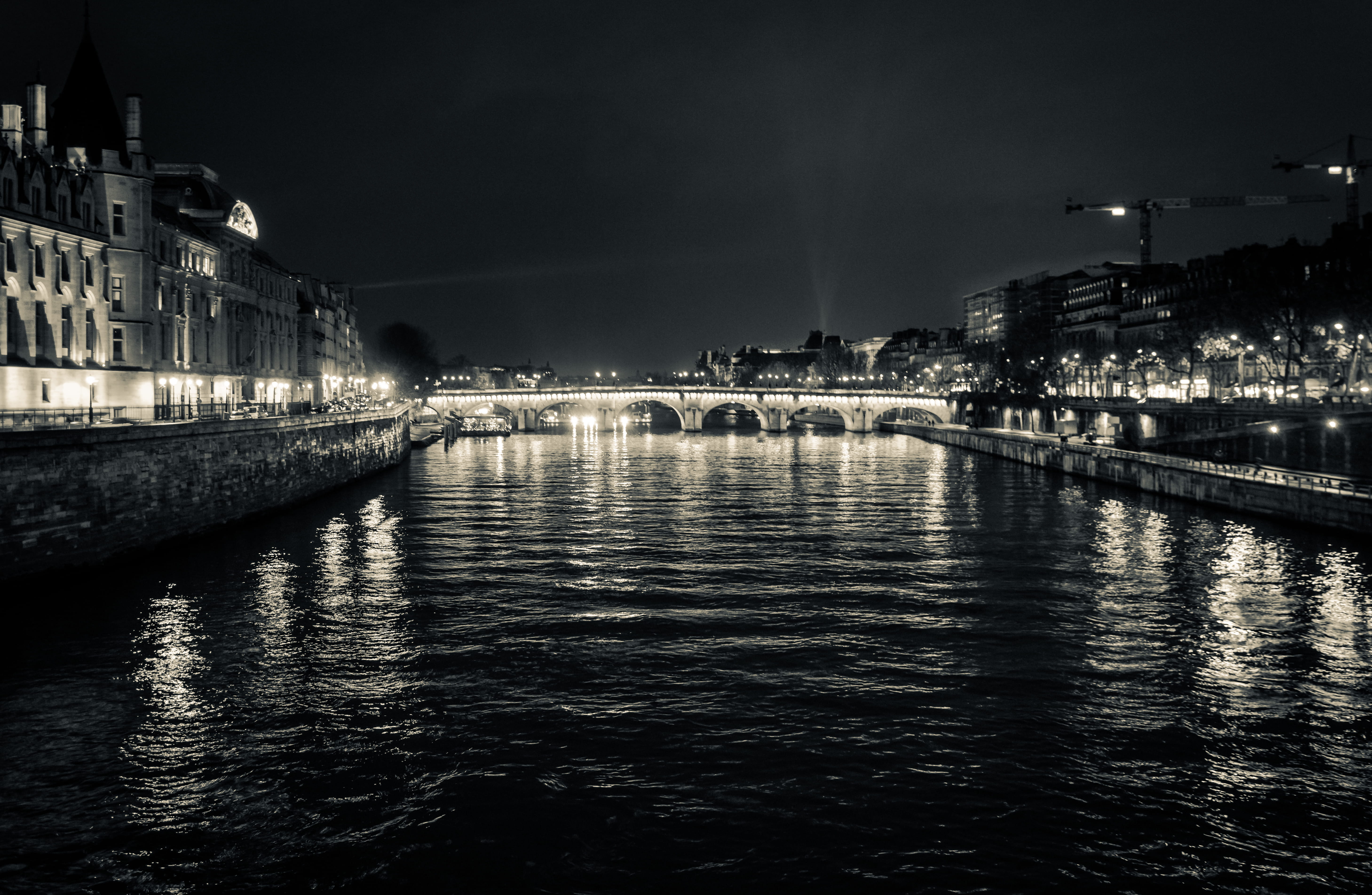 connection, building exterior, illuminated, built structure, reflection, seine, bridge, 5K, waterfront, city, france, arch bridge, nature, outdoors, transportation, HD Wallpaper