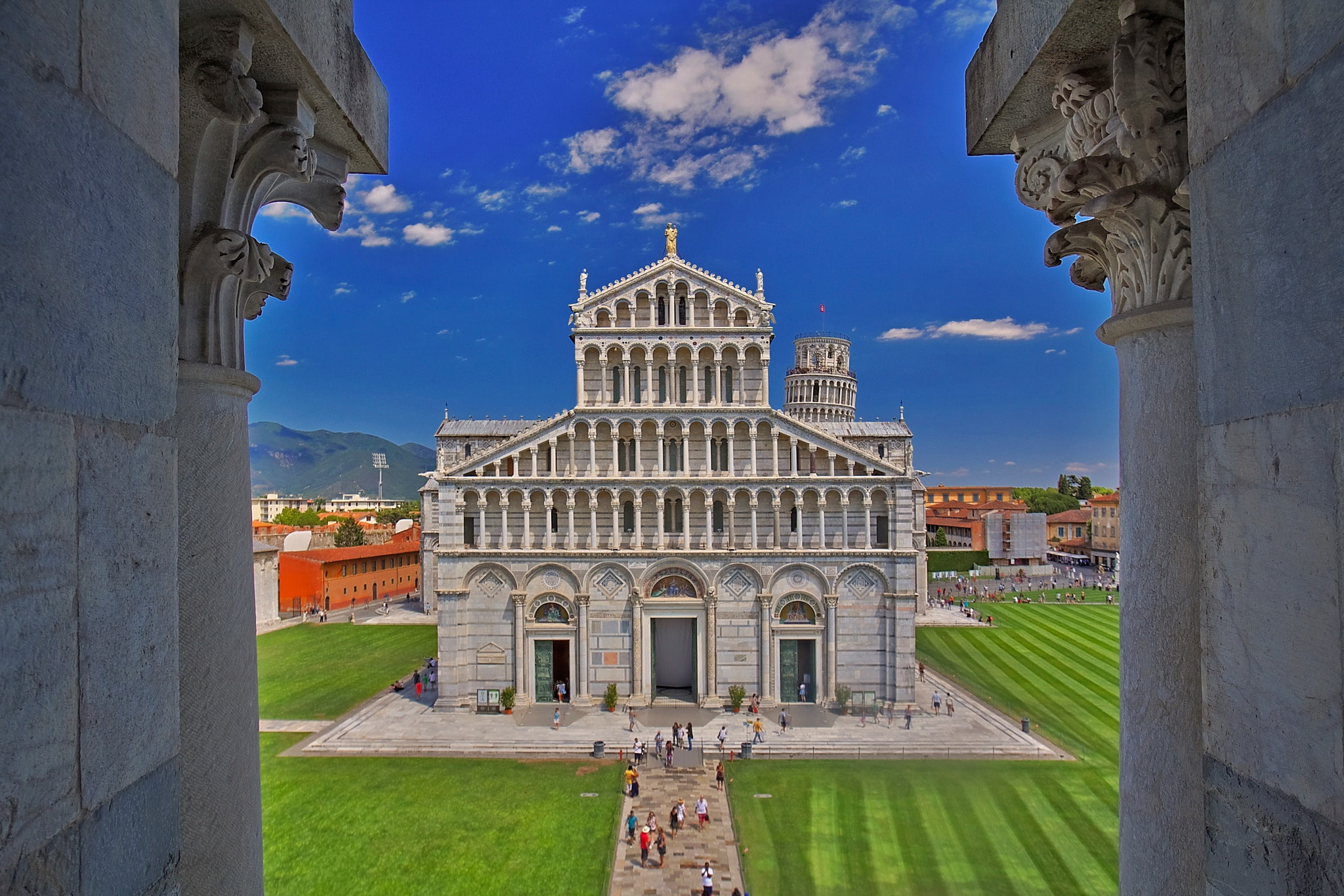 Pisa, Tuscany, 1080P, tower, Cathedral, Italy, the view from the baptistery, HD Wallpaper