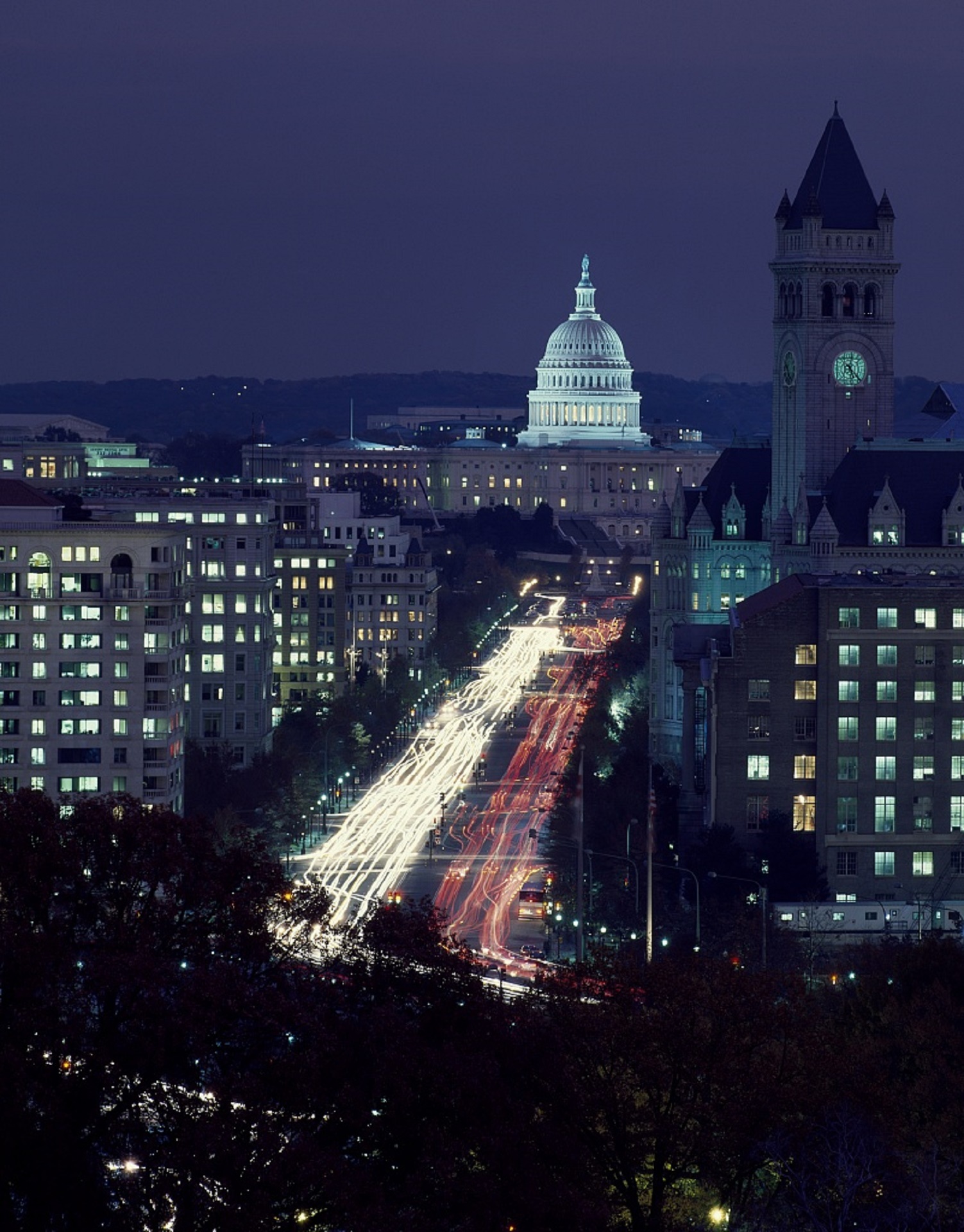district, columbia, usa, capital, no people, tourism, landscape, the past, built structure, light, pennsylvania avenue, night, 1080P, buildings, architecture, Phone HD Wallpaper