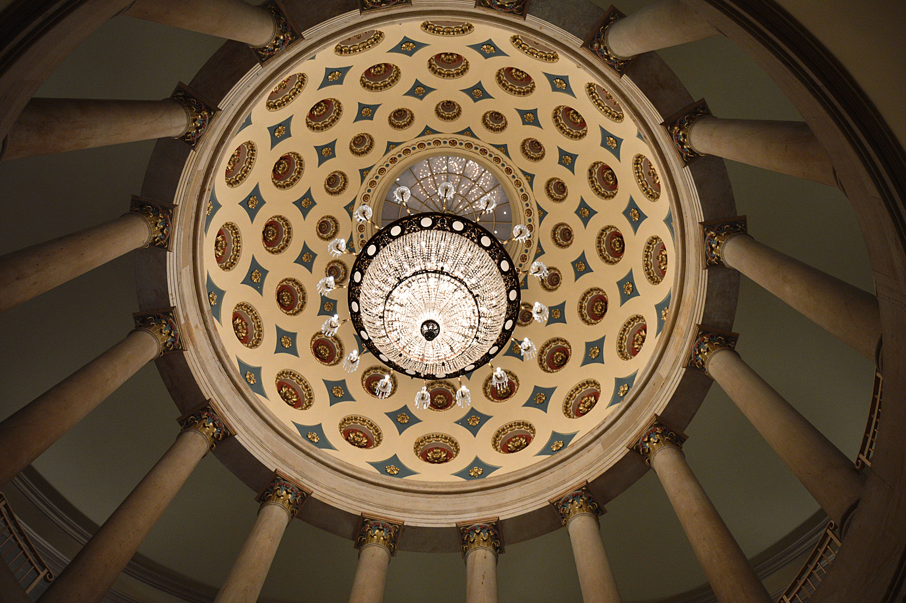 low angle view, 2K, building, ornate, ceiling, rotunda, geometric shape, minute hand, built structure, clock, house of representatives, united states, HD Wallpaper