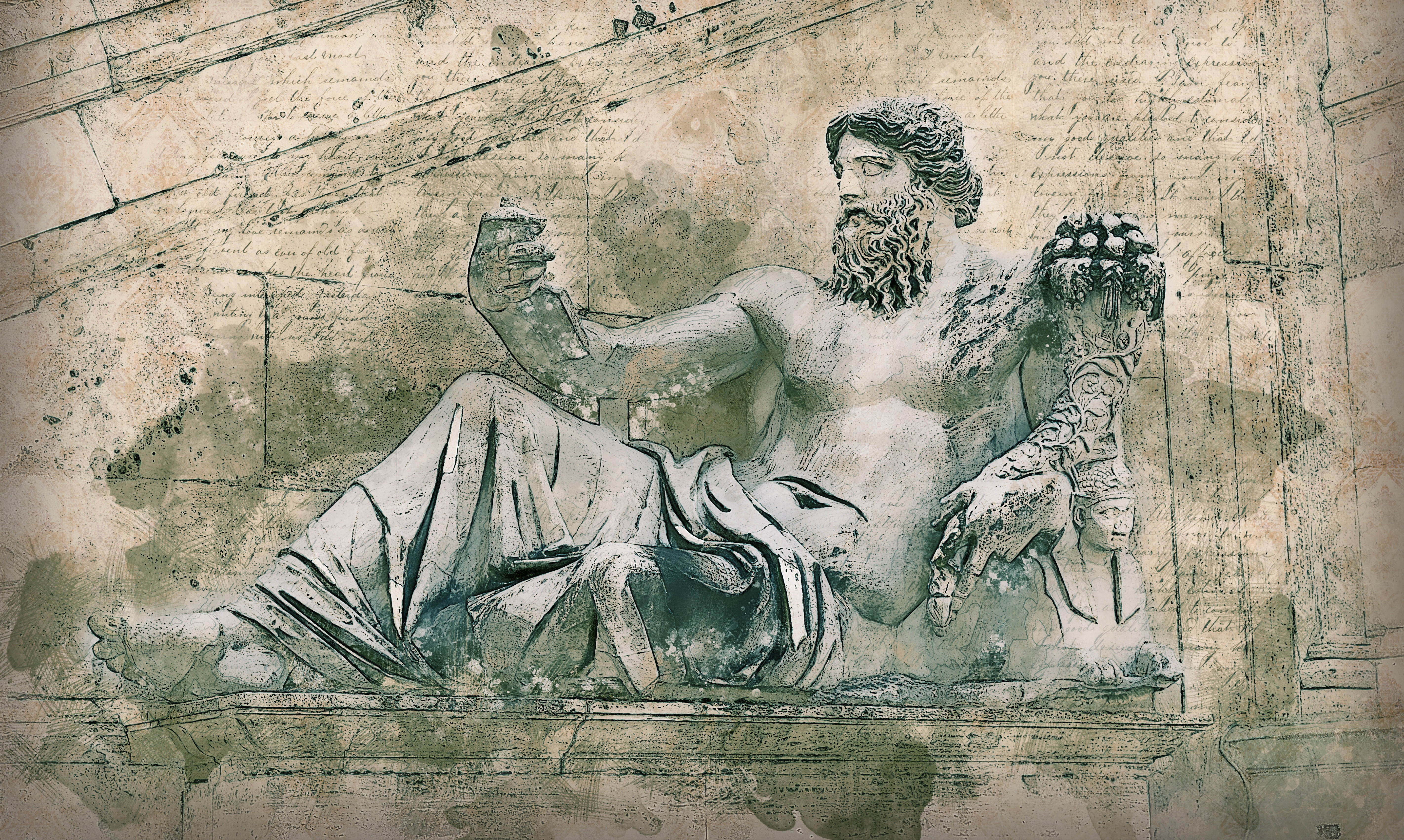 statue, palace, man, women, digital creation, digital manipulation, religion, roman, painted, travel, male likeness, paint, craft, old script style, representation, HD Wallpaper