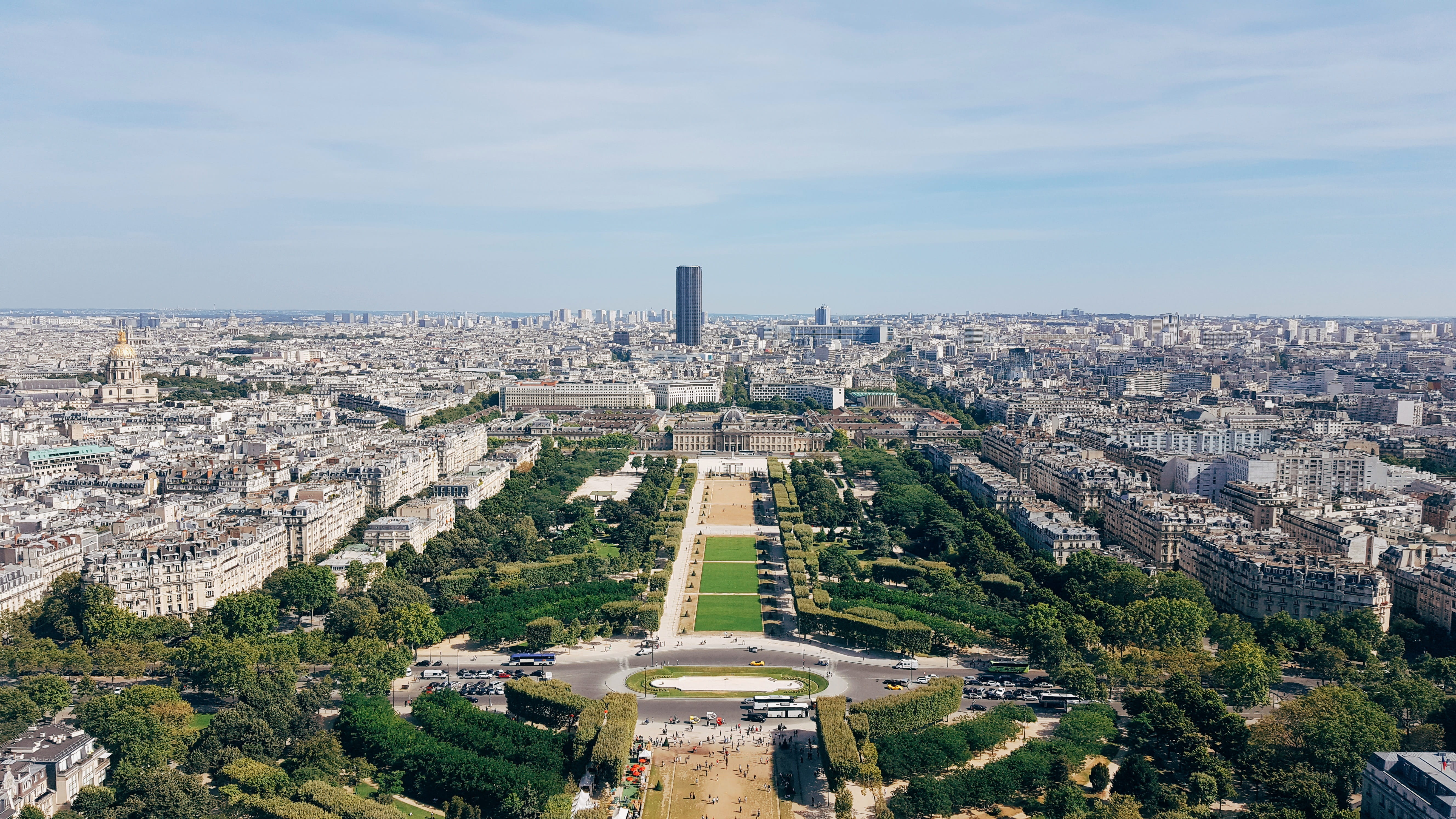 tree, landmark, residential district, building, high angle shot, panorama, transportation, in the middle of the city, cloud - sky, road, tall - high, cityscape, HD Wallpaper